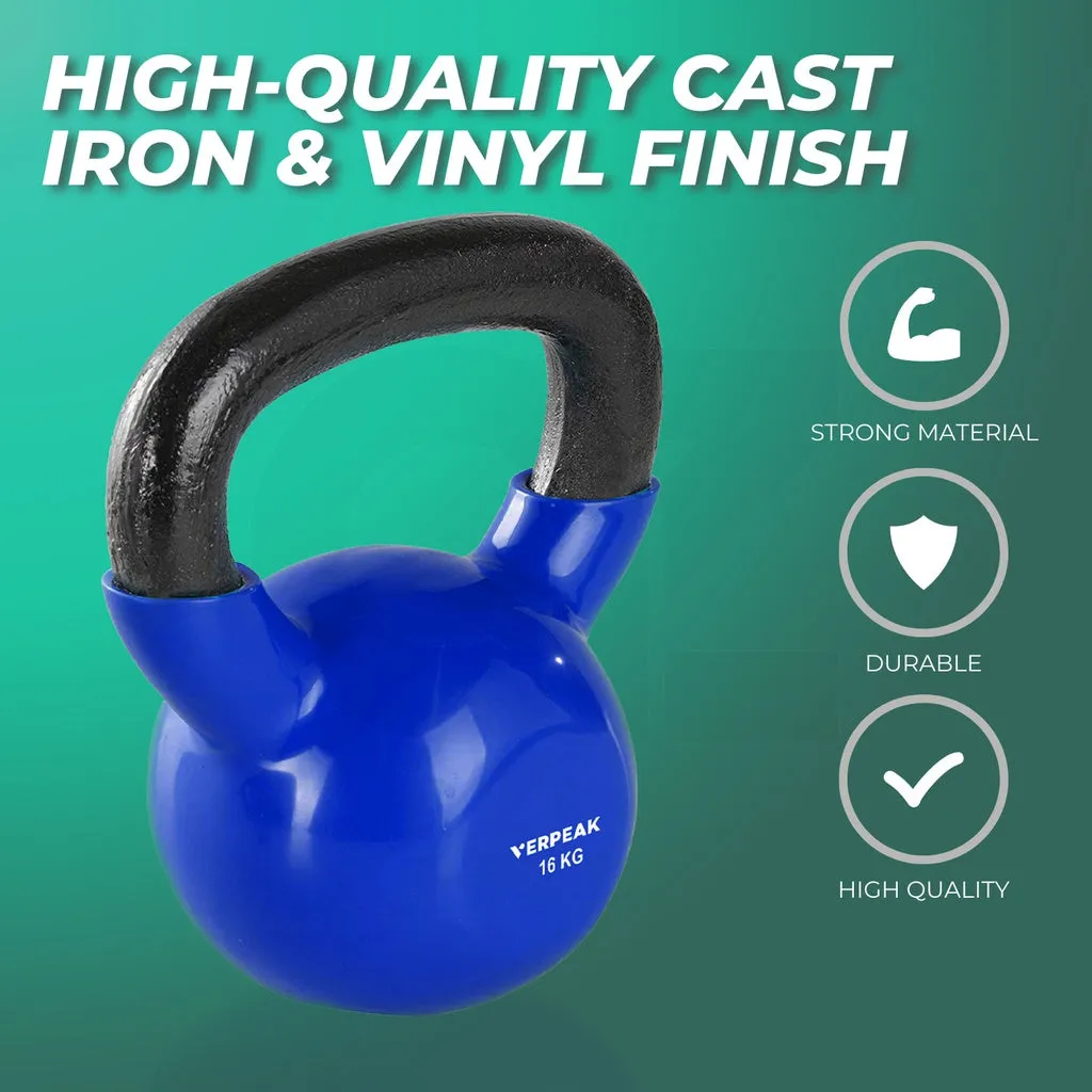 16kg Vinyl Coated Cast Iron Kettlebell Blue - Verpeak