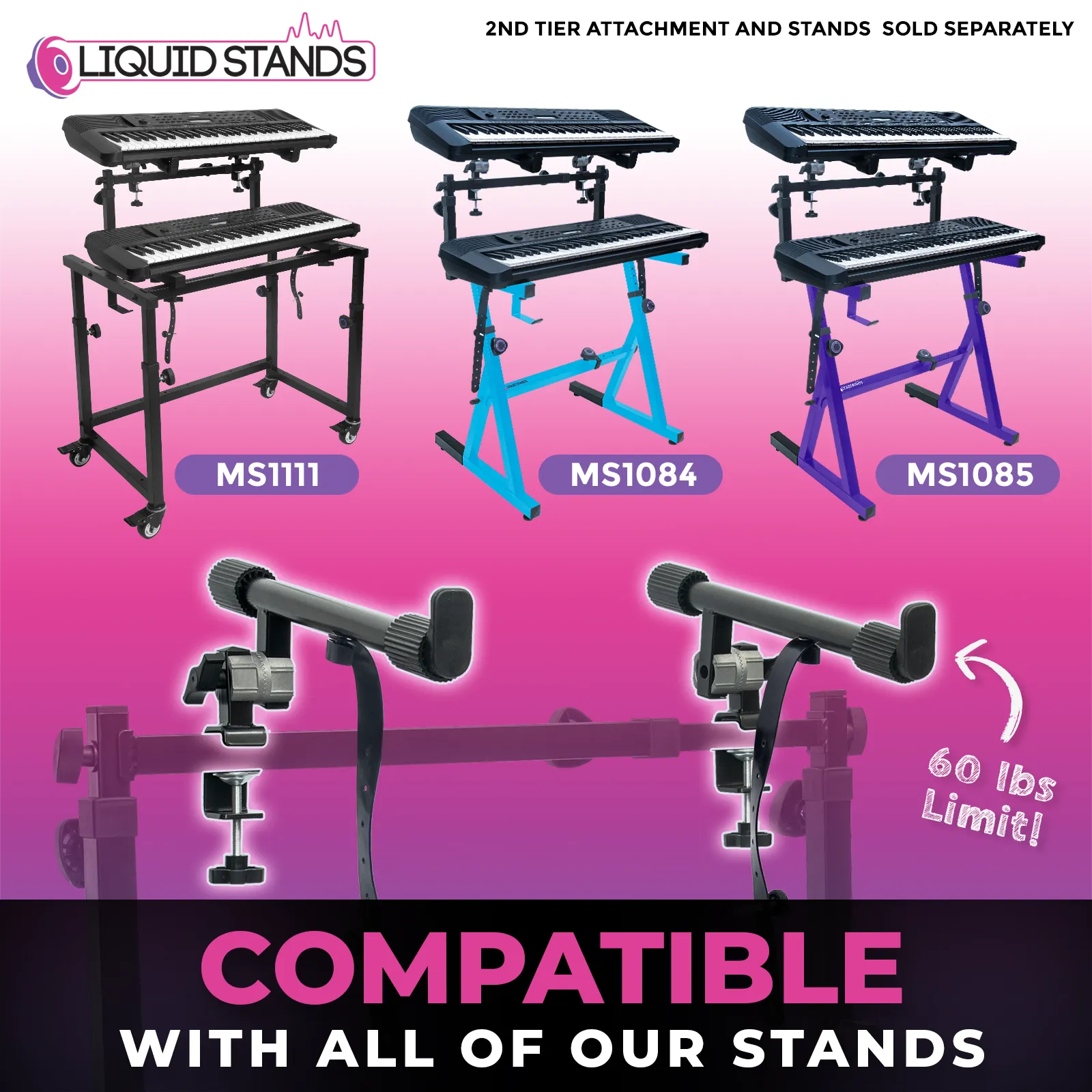 Adjustable 2-Tier Keyboard Stand Extender - Arms Only