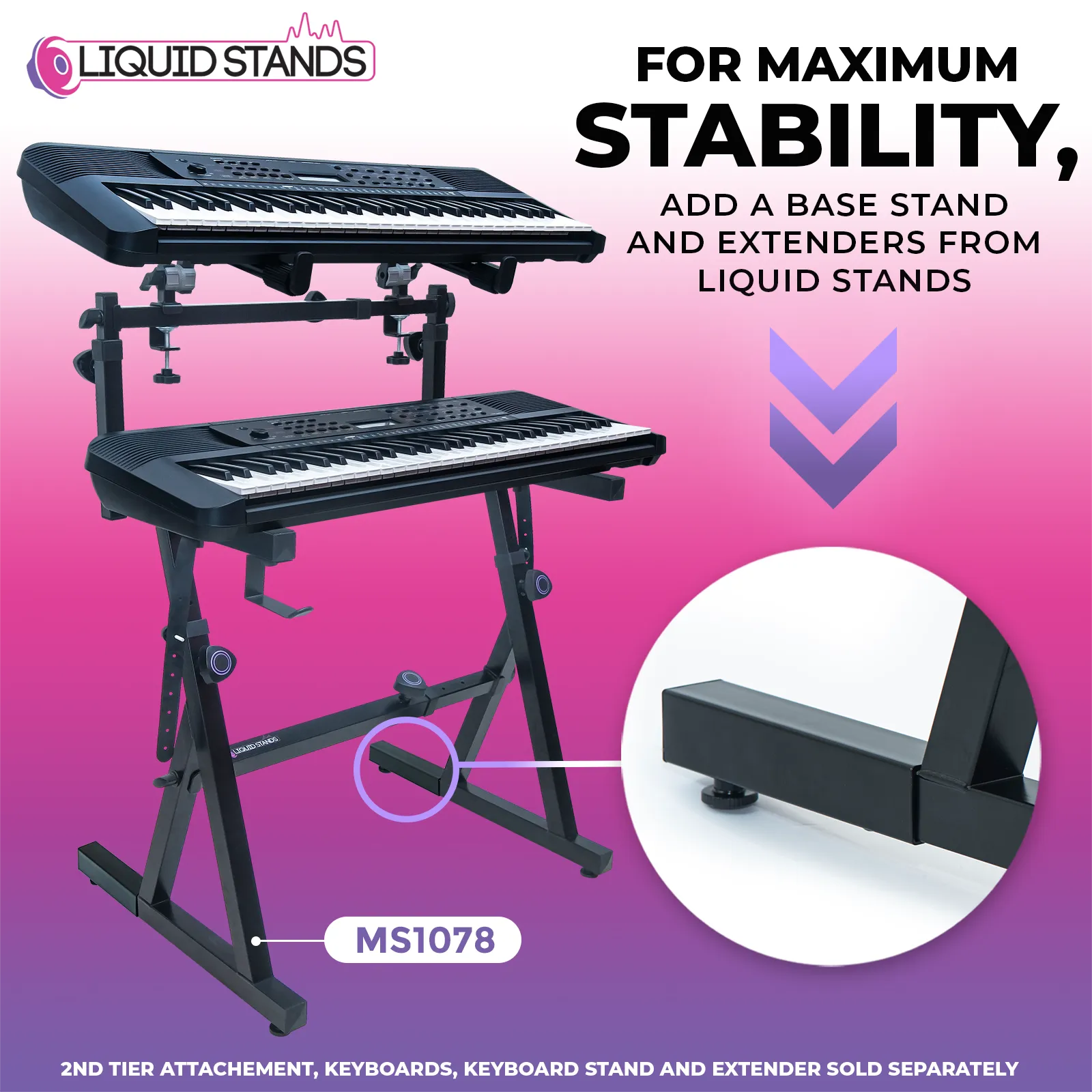 Adjustable 2-Tier Keyboard Stand Extender - Arms Only