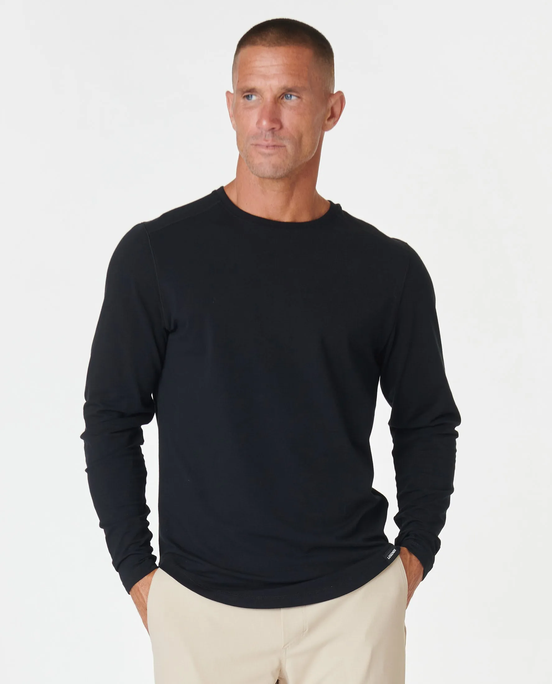 Aviation Tee Curved Hem LS Black