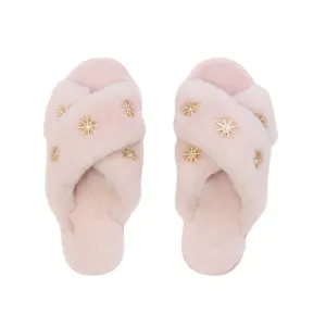 Blush Sheepskin Crystal Slippers