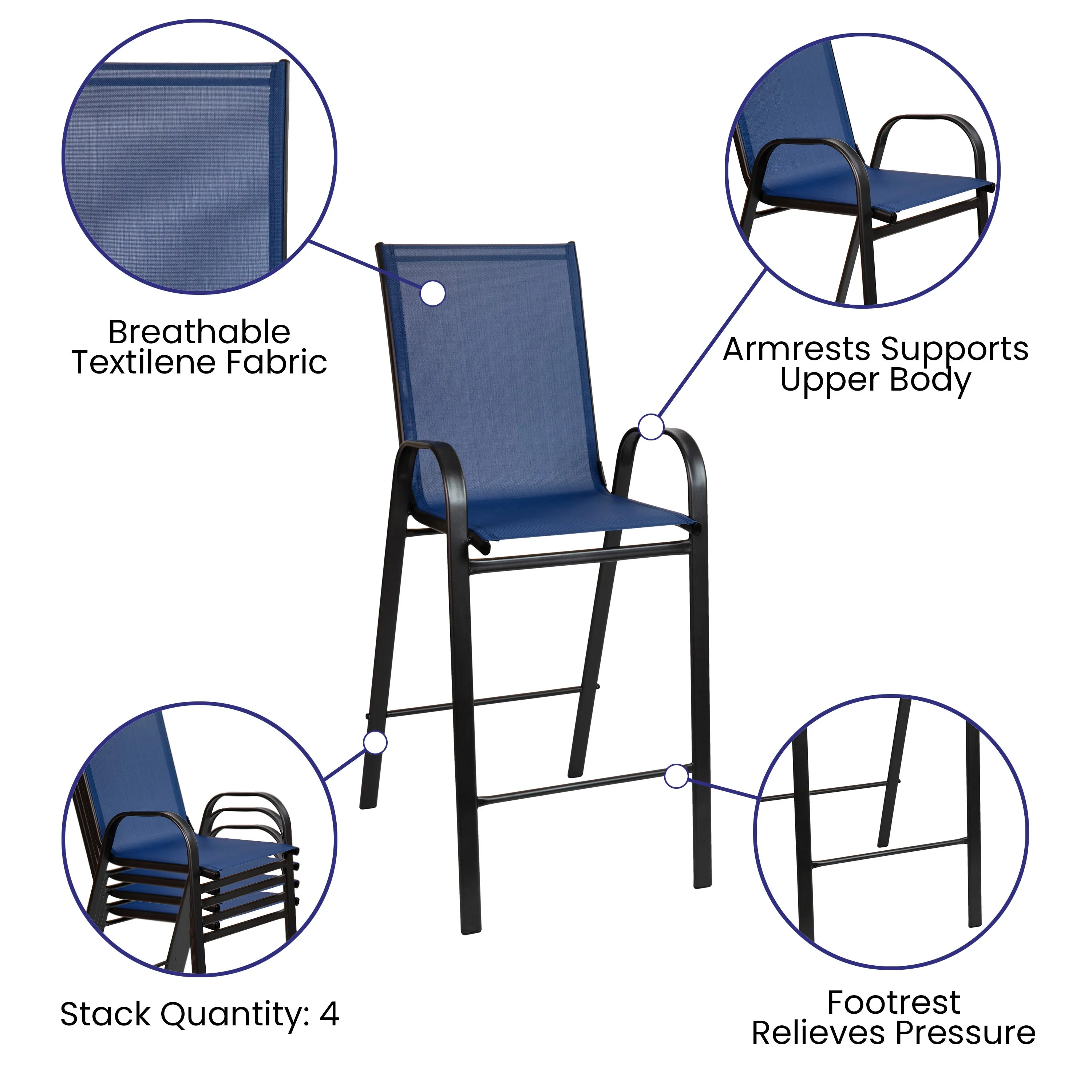 Brazos Outdoor Dining Set - 4-Person Bistro Set - Outdoor Glass Bar Table with All-Weather Patio Stools