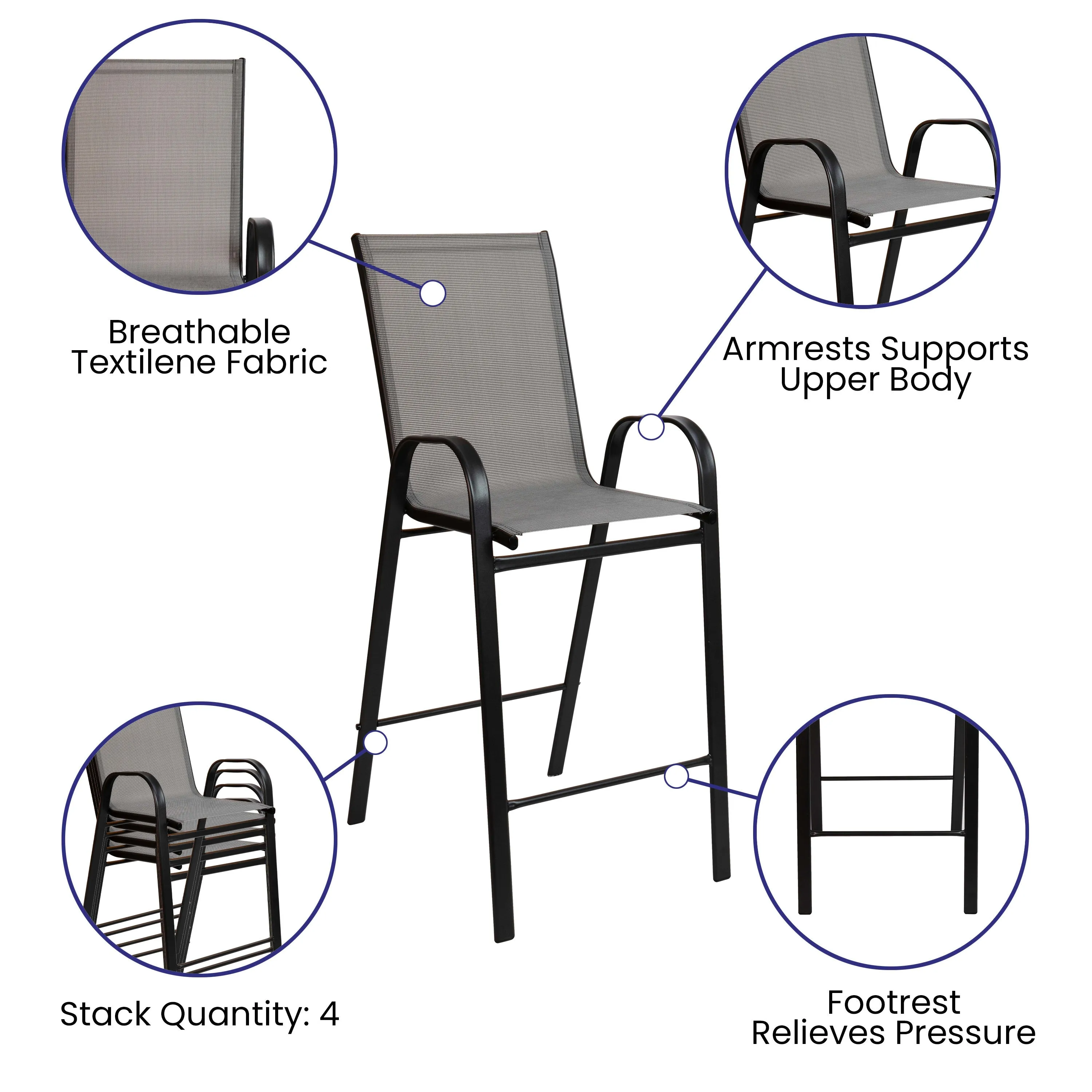 Brazos Outdoor Dining Set - 4-Person Bistro Set - Outdoor Glass Bar Table with All-Weather Patio Stools