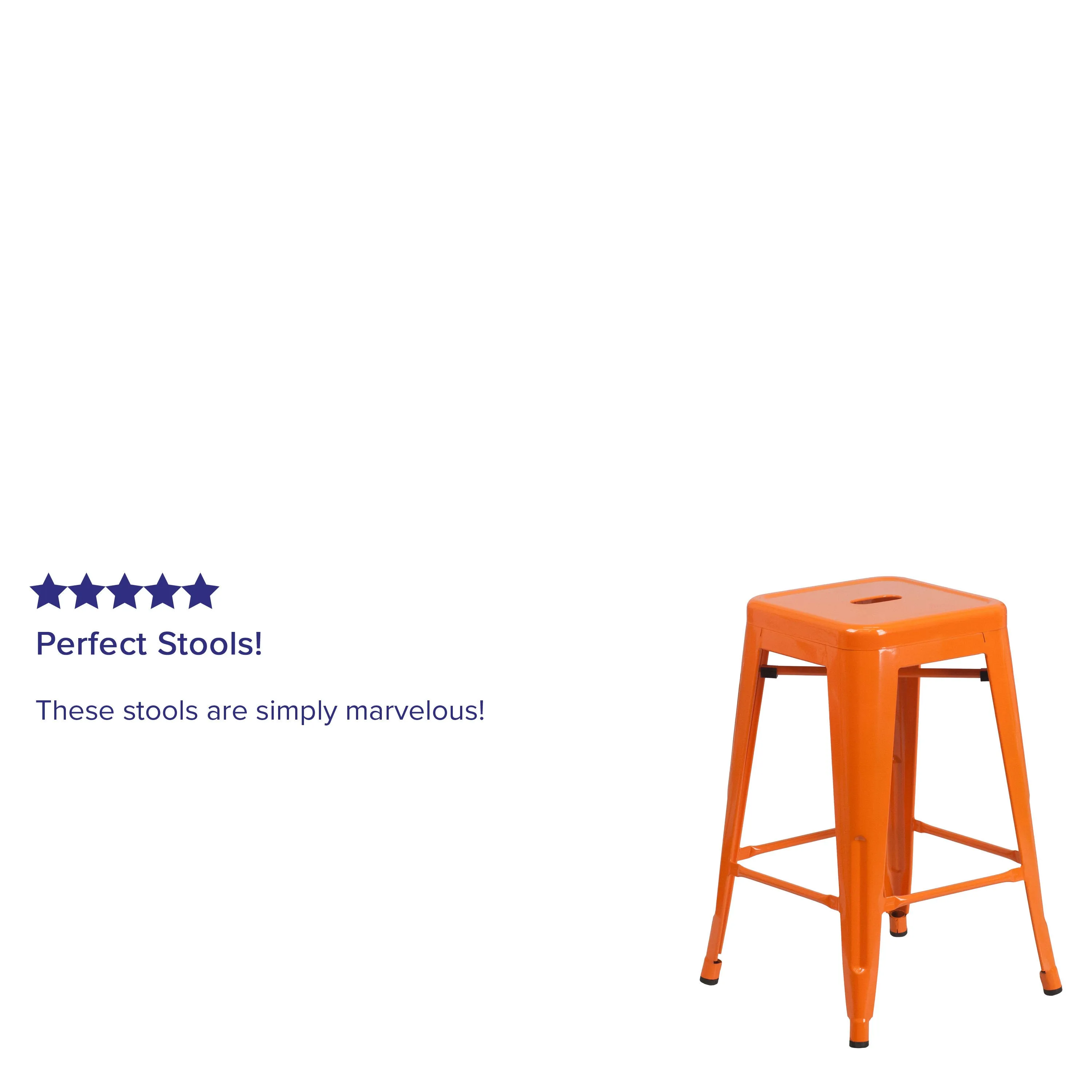 Commercial Grade 24" High Backless Metal Indoor-Outdoor Counter Height Stool with Square Seat