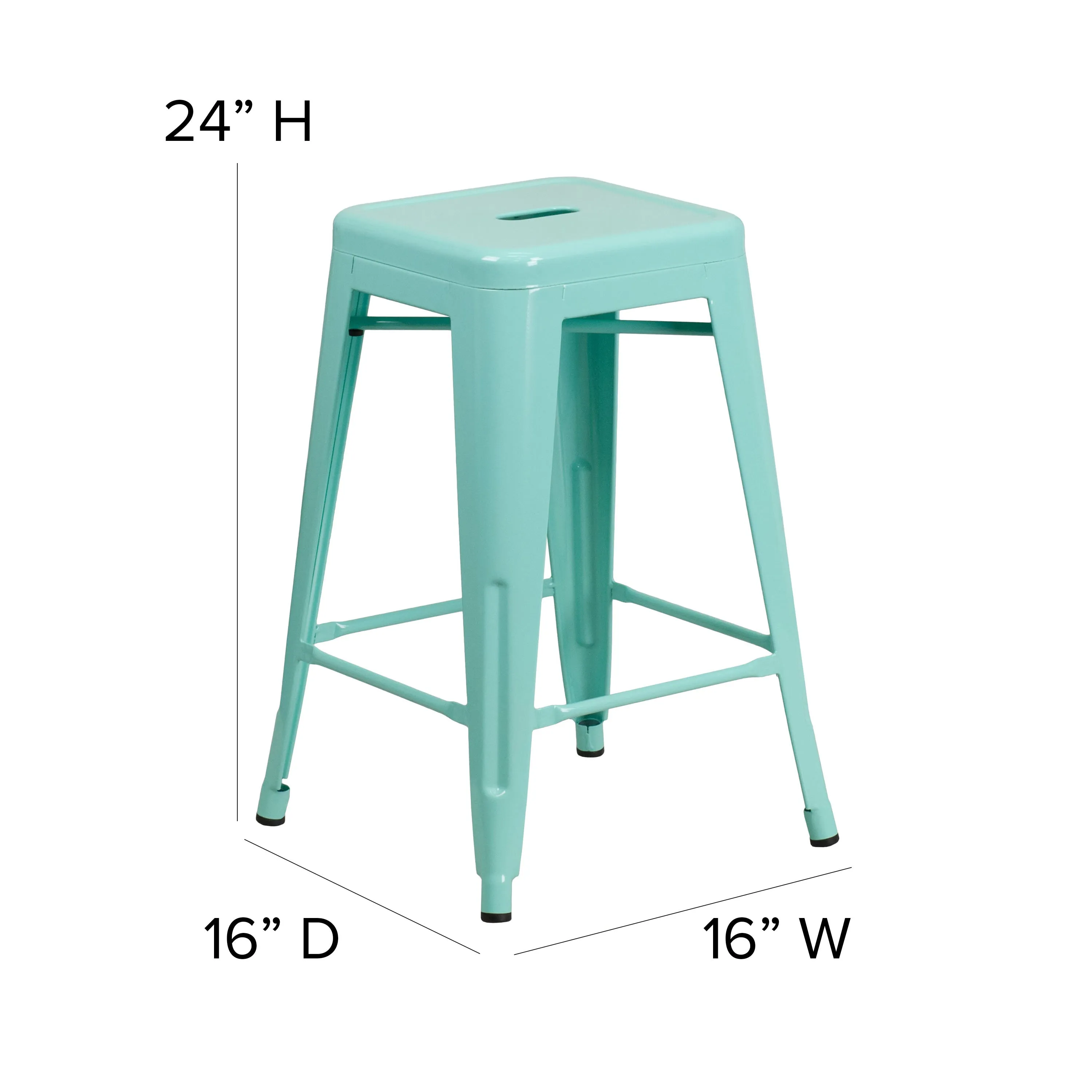 Commercial Grade 24" High Backless Metal Indoor-Outdoor Counter Height Stool with Square Seat