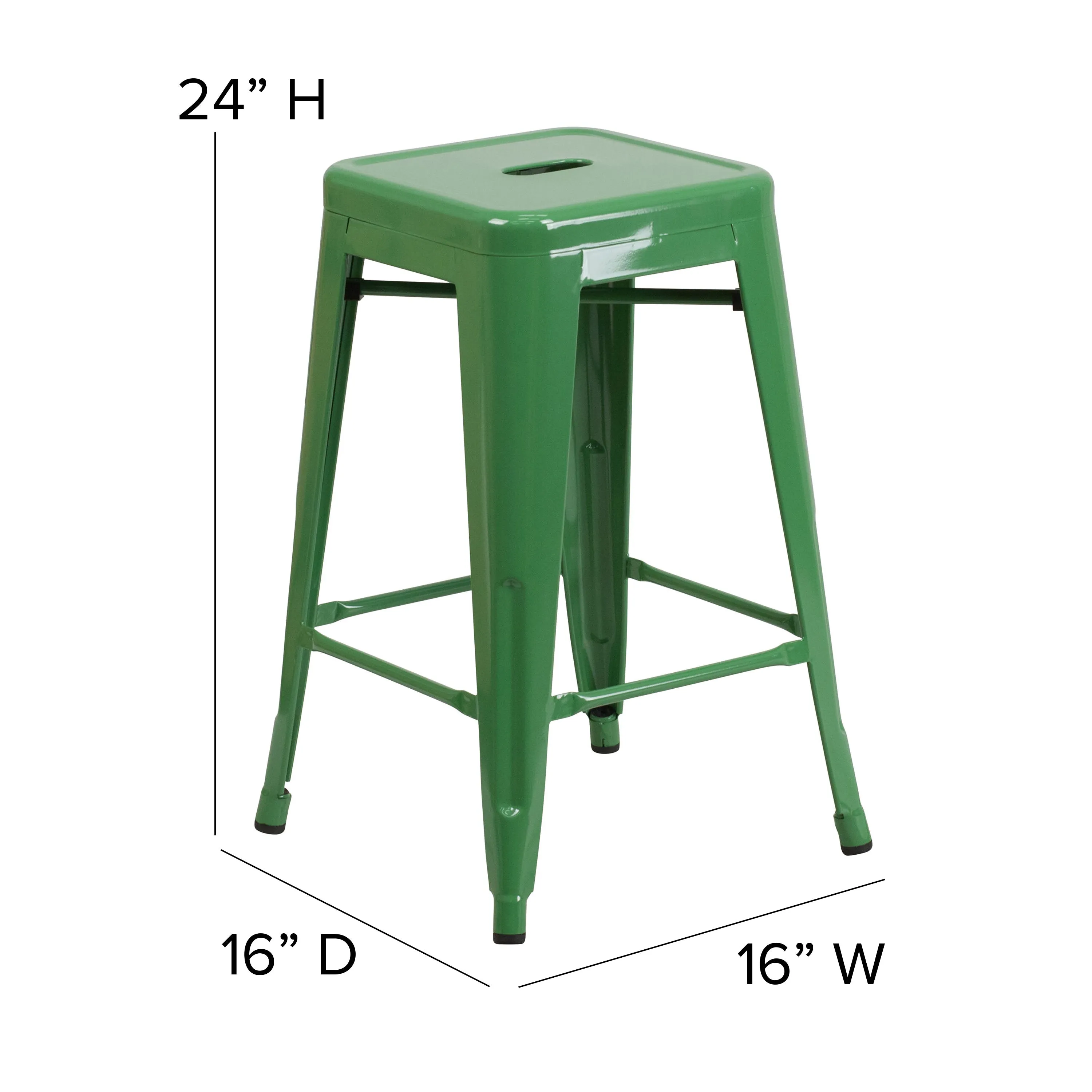 Commercial Grade 24" High Backless Metal Indoor-Outdoor Counter Height Stool with Square Seat