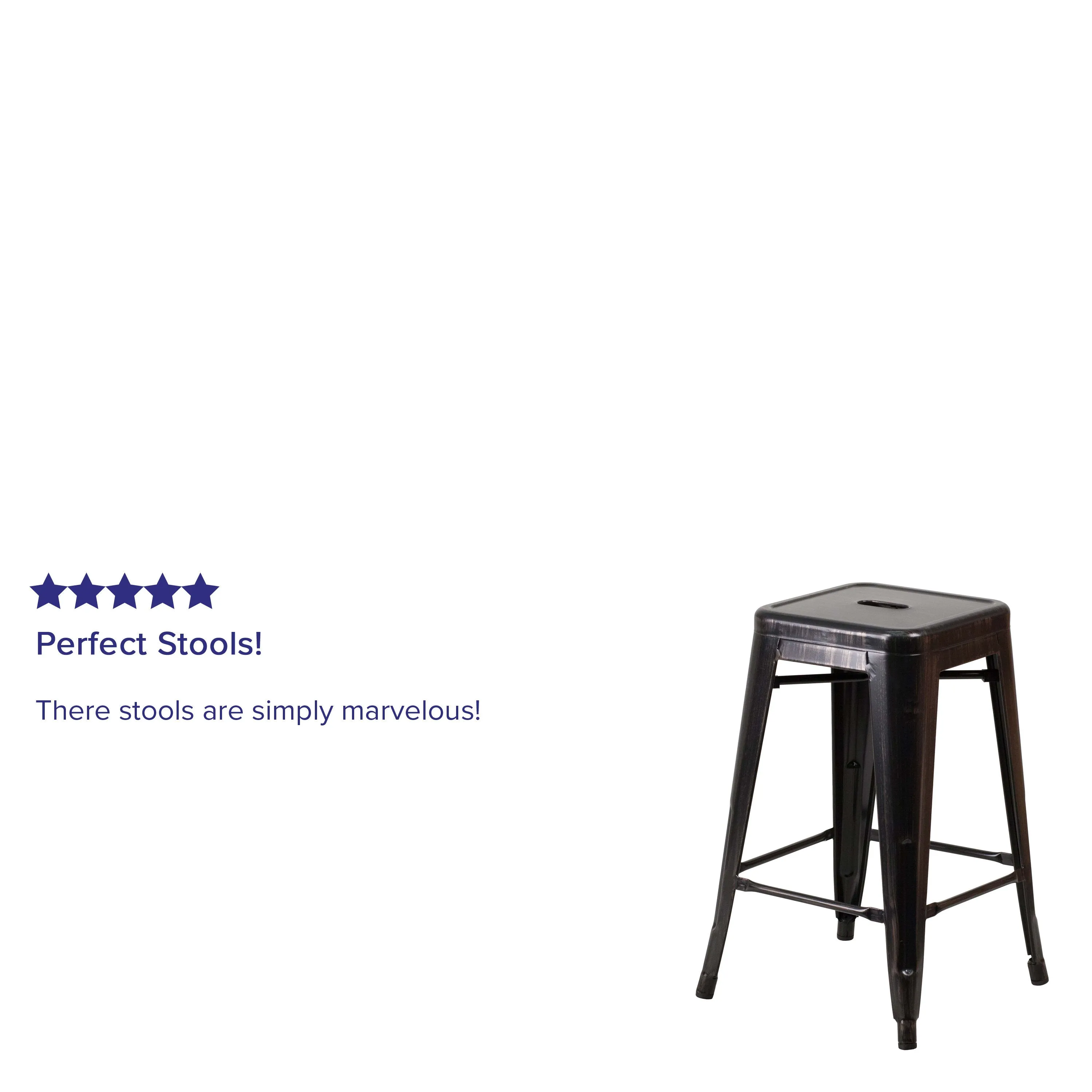 Commercial Grade 24" High Backless Metal Indoor-Outdoor Counter Height Stool with Square Seat