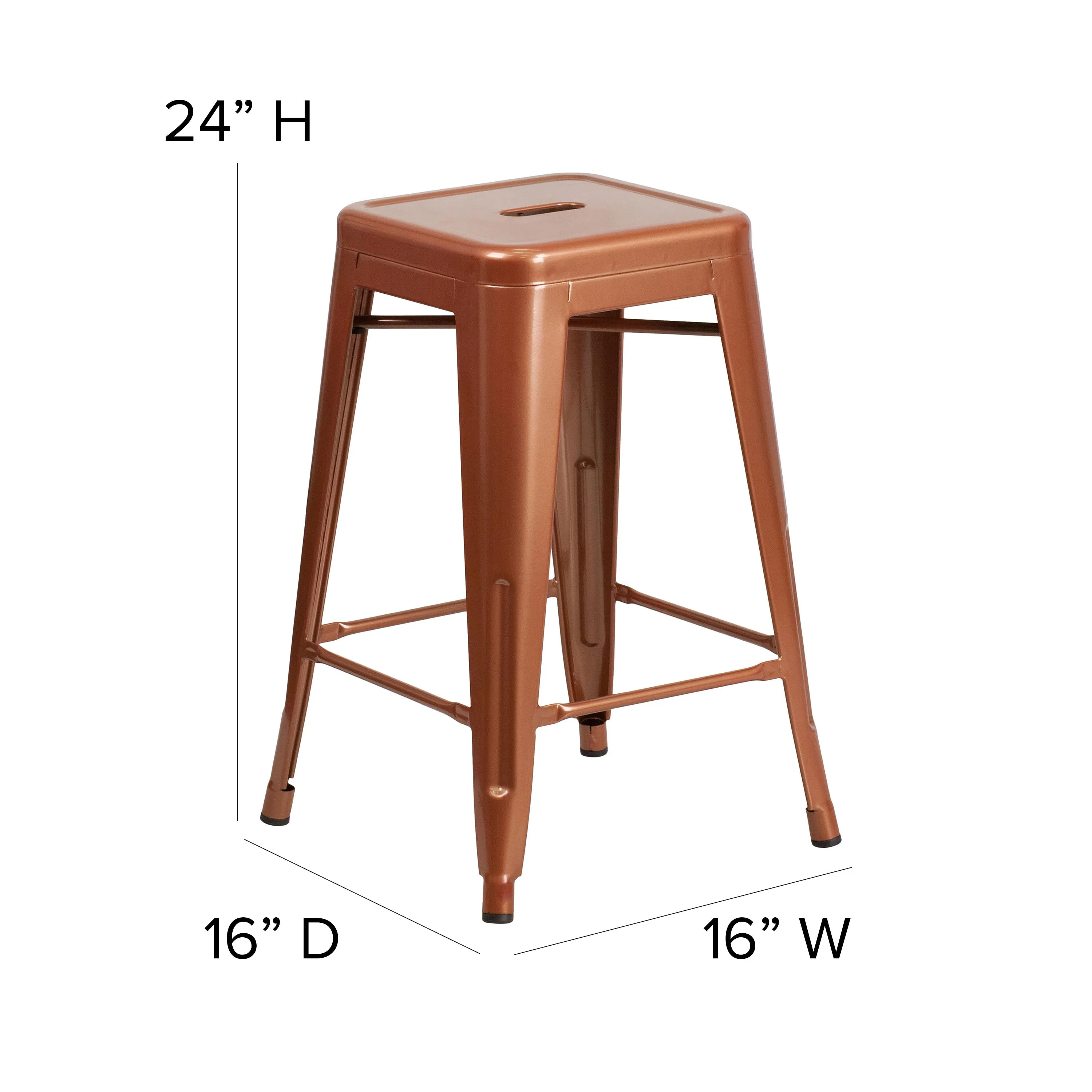 Commercial Grade 24" High Backless Metal Indoor-Outdoor Counter Height Stool with Square Seat