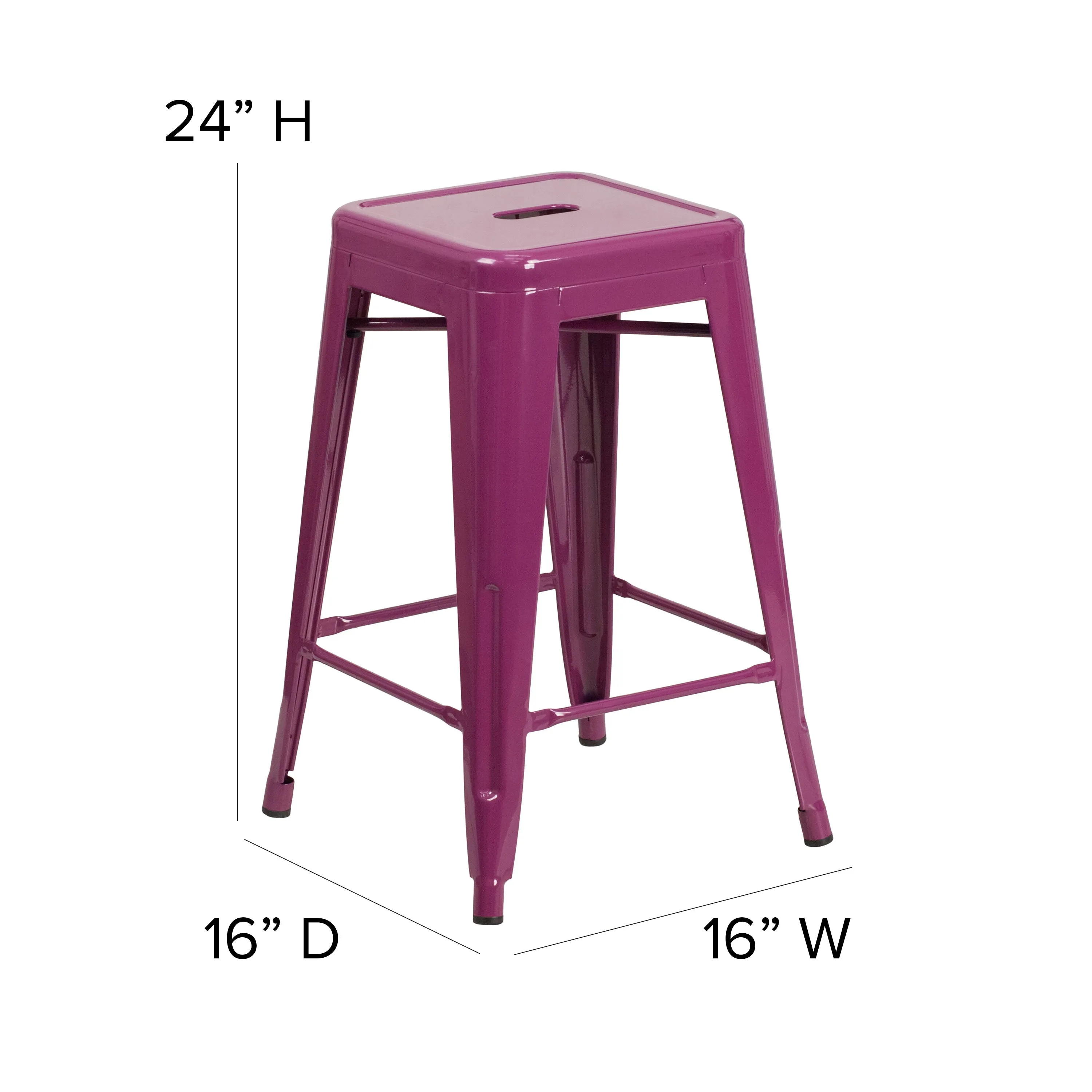 Commercial Grade 24" High Backless Metal Indoor-Outdoor Counter Height Stool with Square Seat