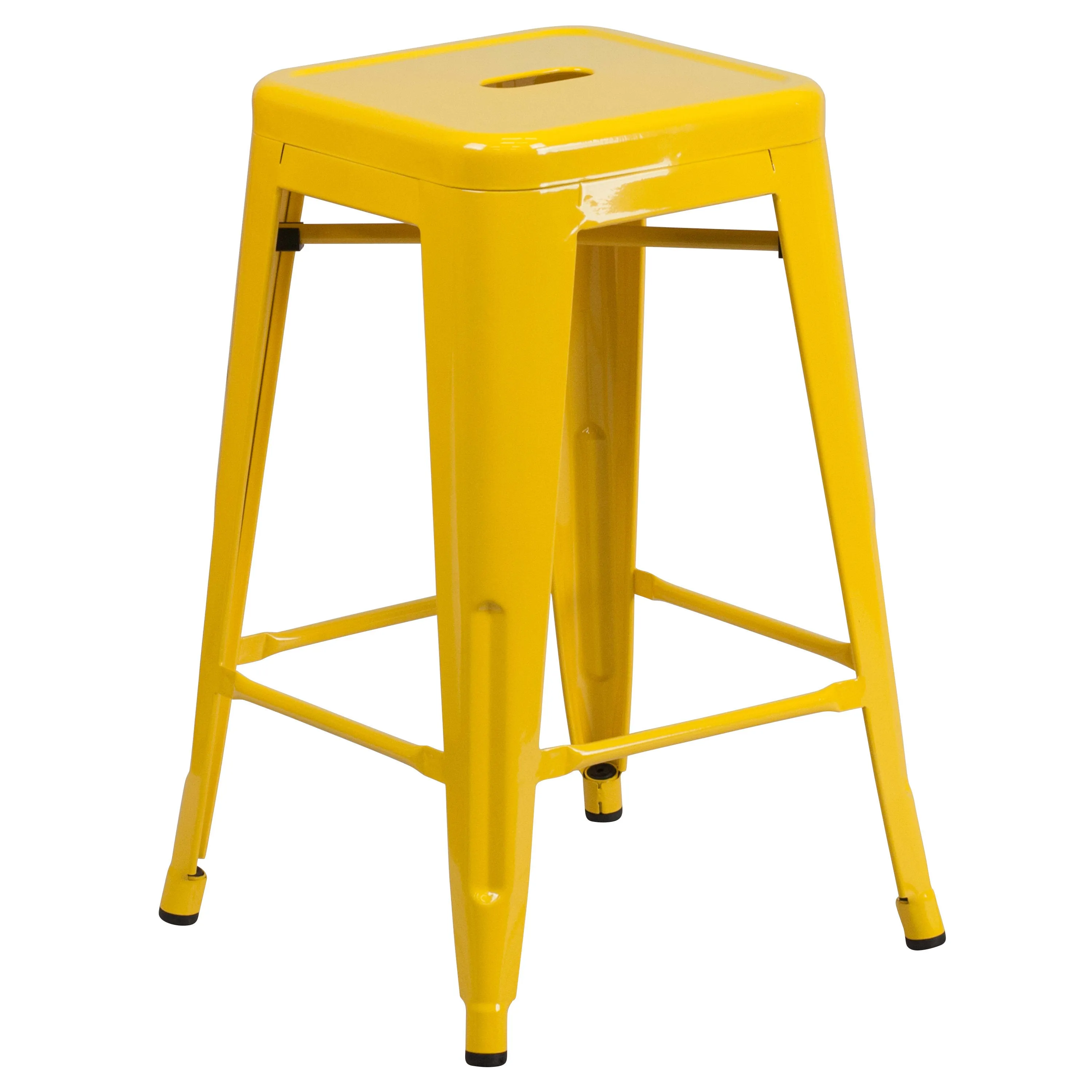 Commercial Grade 24" High Backless Metal Indoor-Outdoor Counter Height Stool with Square Seat