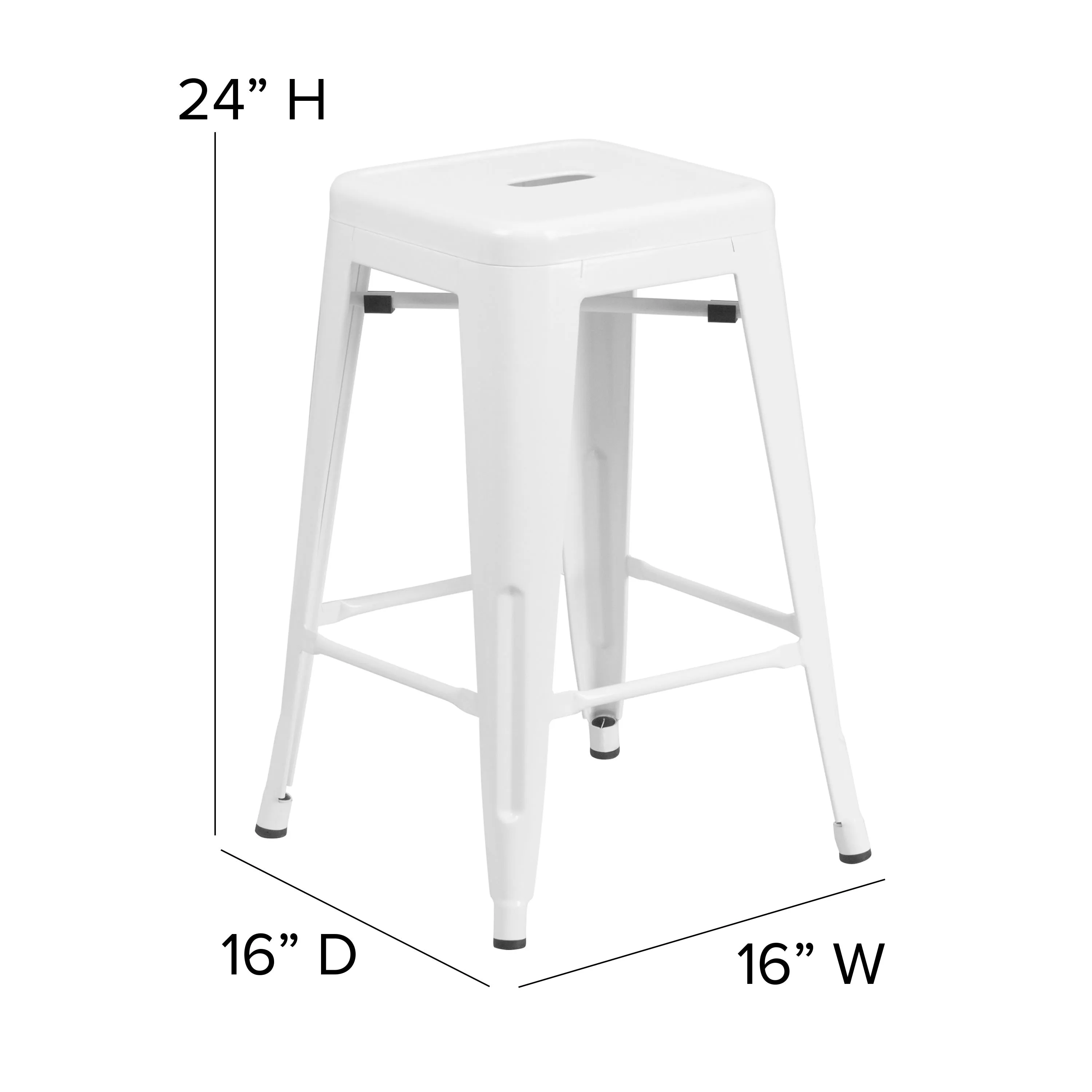 Commercial Grade 24" High Backless Metal Indoor-Outdoor Counter Height Stool with Square Seat