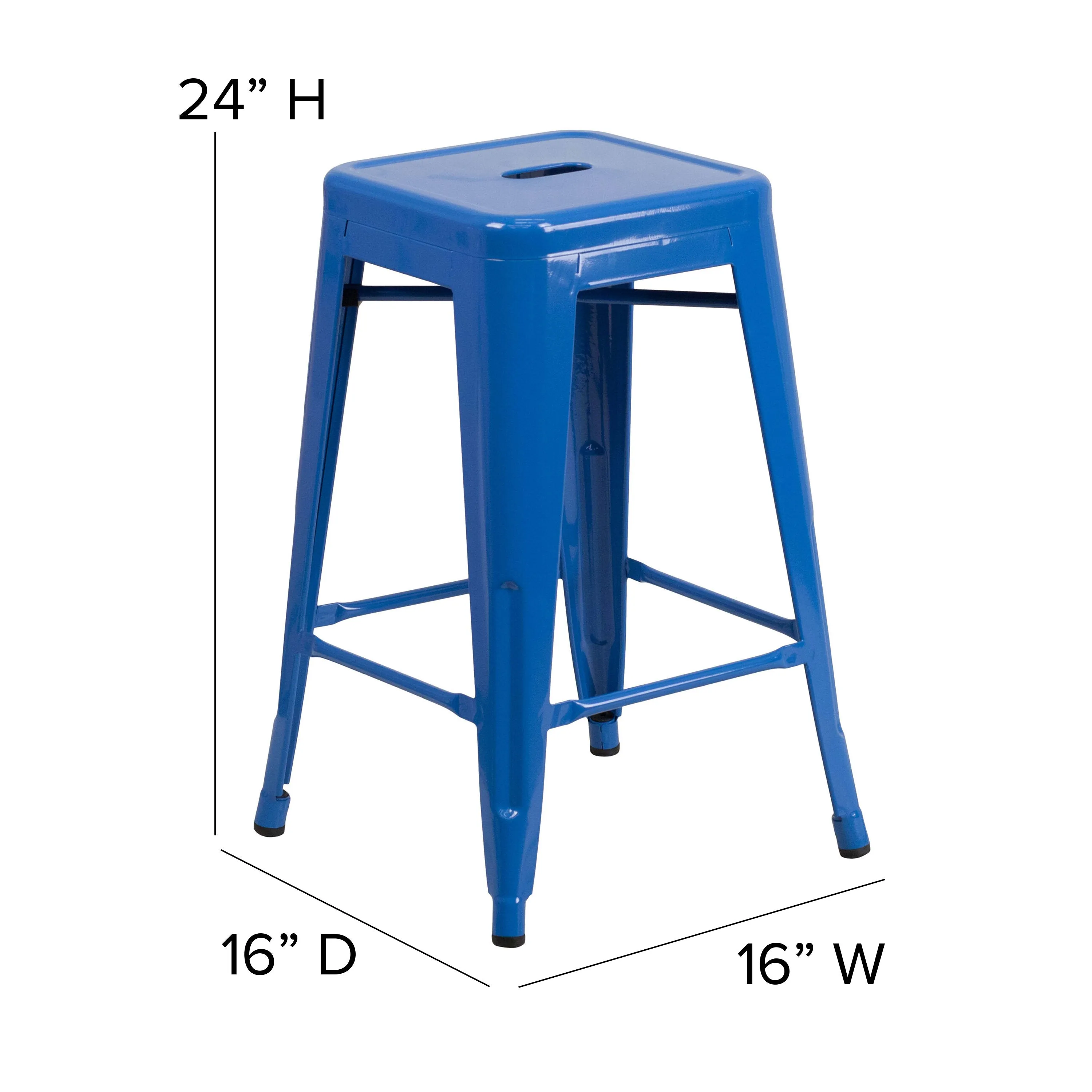 Commercial Grade 24" High Backless Metal Indoor-Outdoor Counter Height Stool with Square Seat