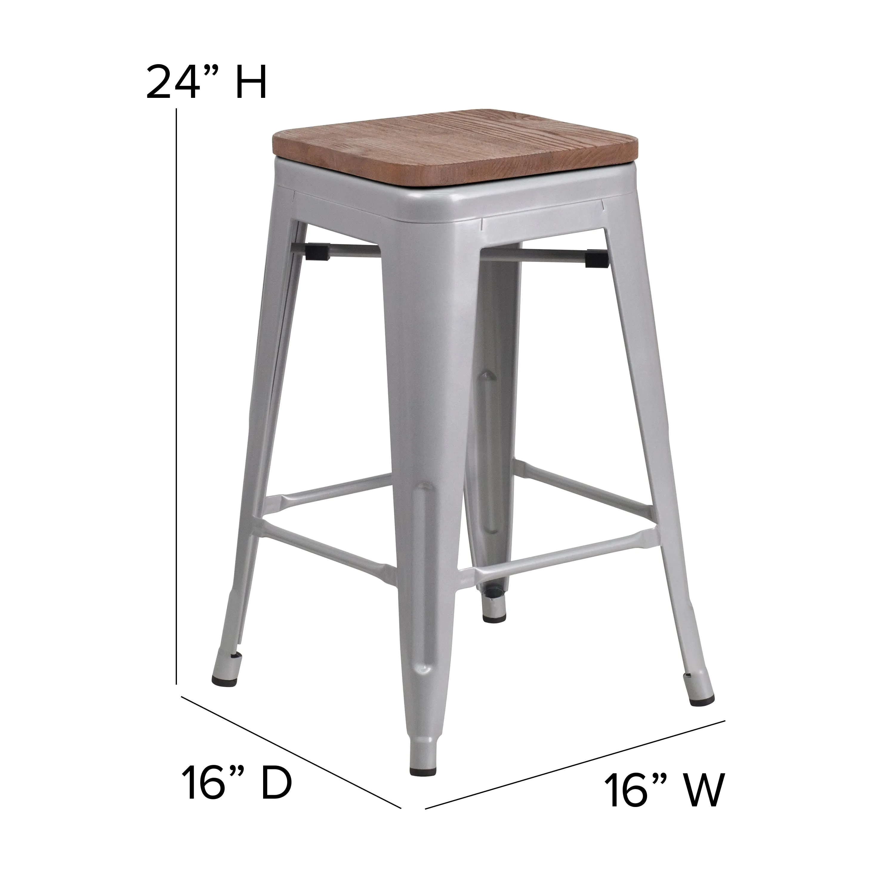 Commercial Grade 24" High Backless Metal Indoor-Outdoor Counter Height Stool with Square Seat