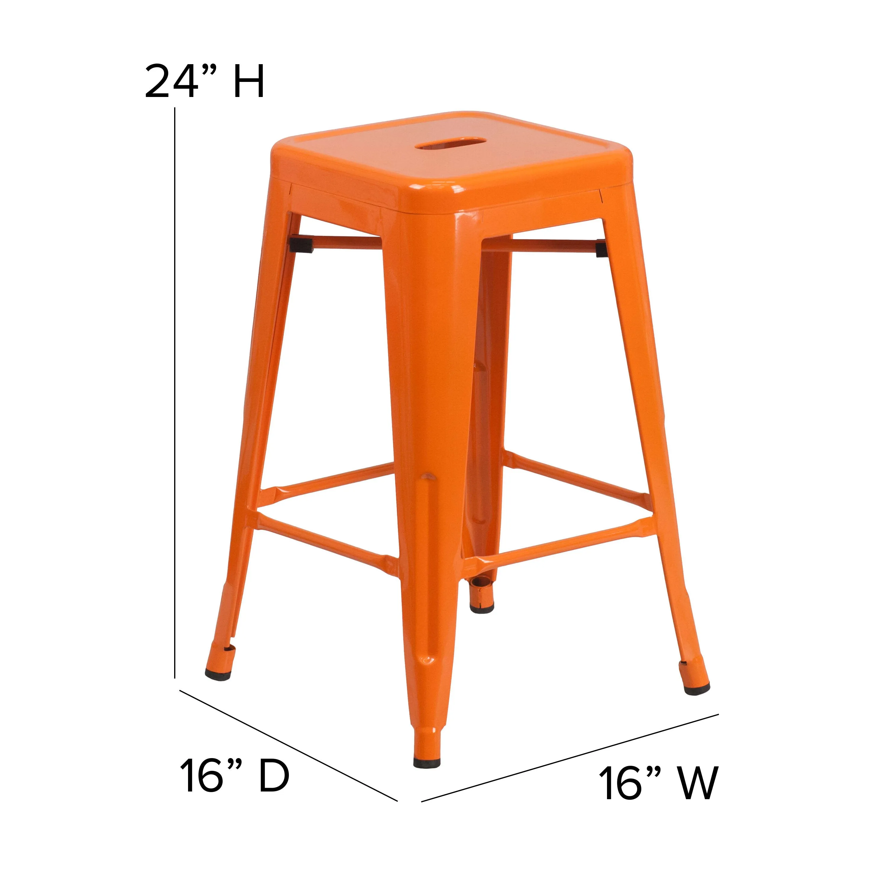 Commercial Grade 24" High Backless Metal Indoor-Outdoor Counter Height Stool with Square Seat