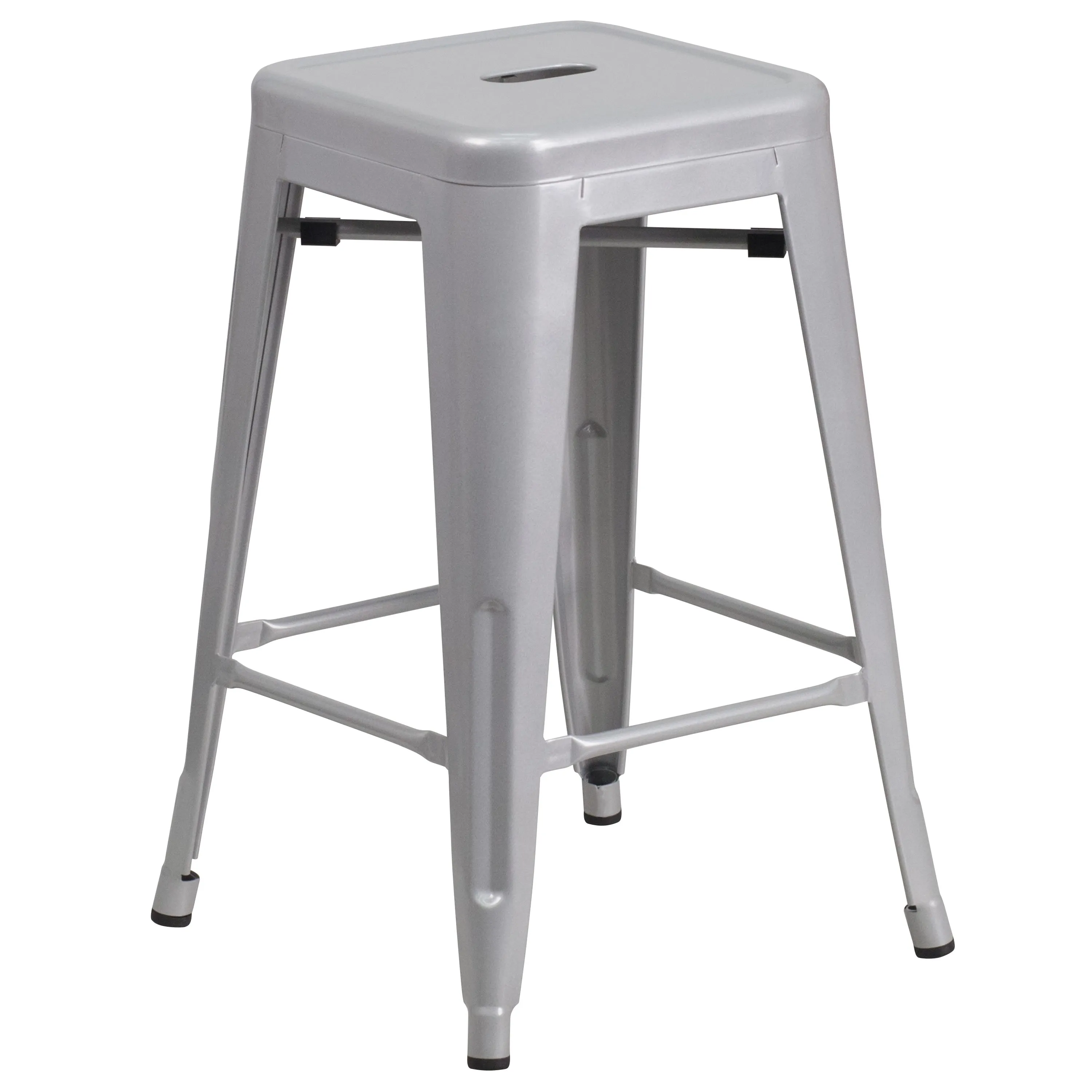 Commercial Grade 24" High Backless Metal Indoor-Outdoor Counter Height Stool with Square Seat