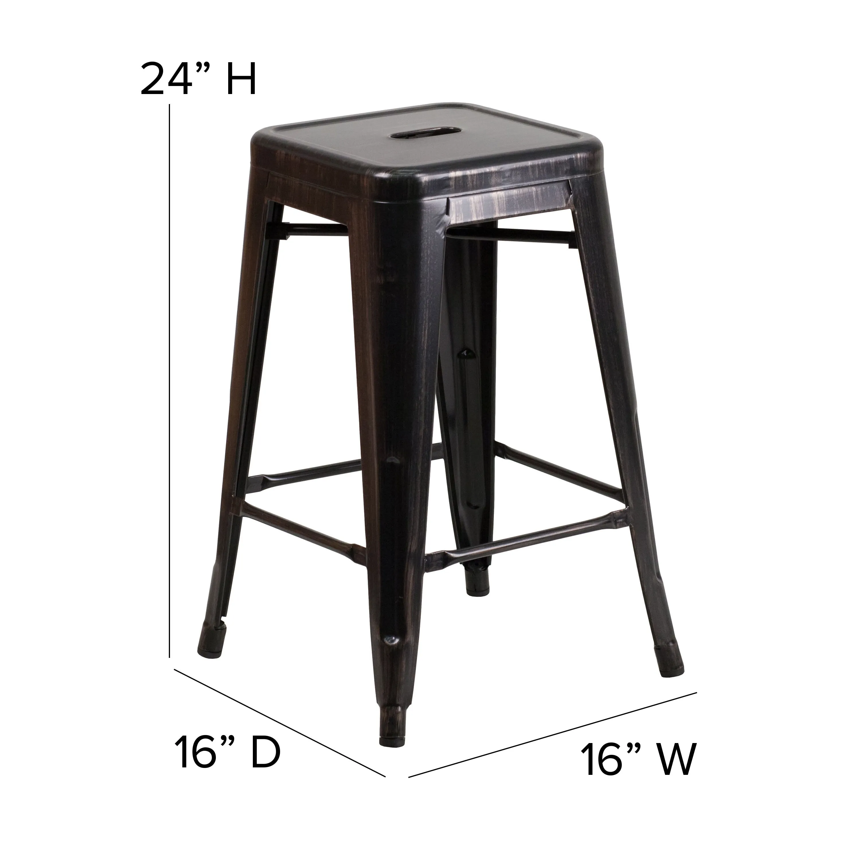 Commercial Grade 24" High Backless Metal Indoor-Outdoor Counter Height Stool with Square Seat