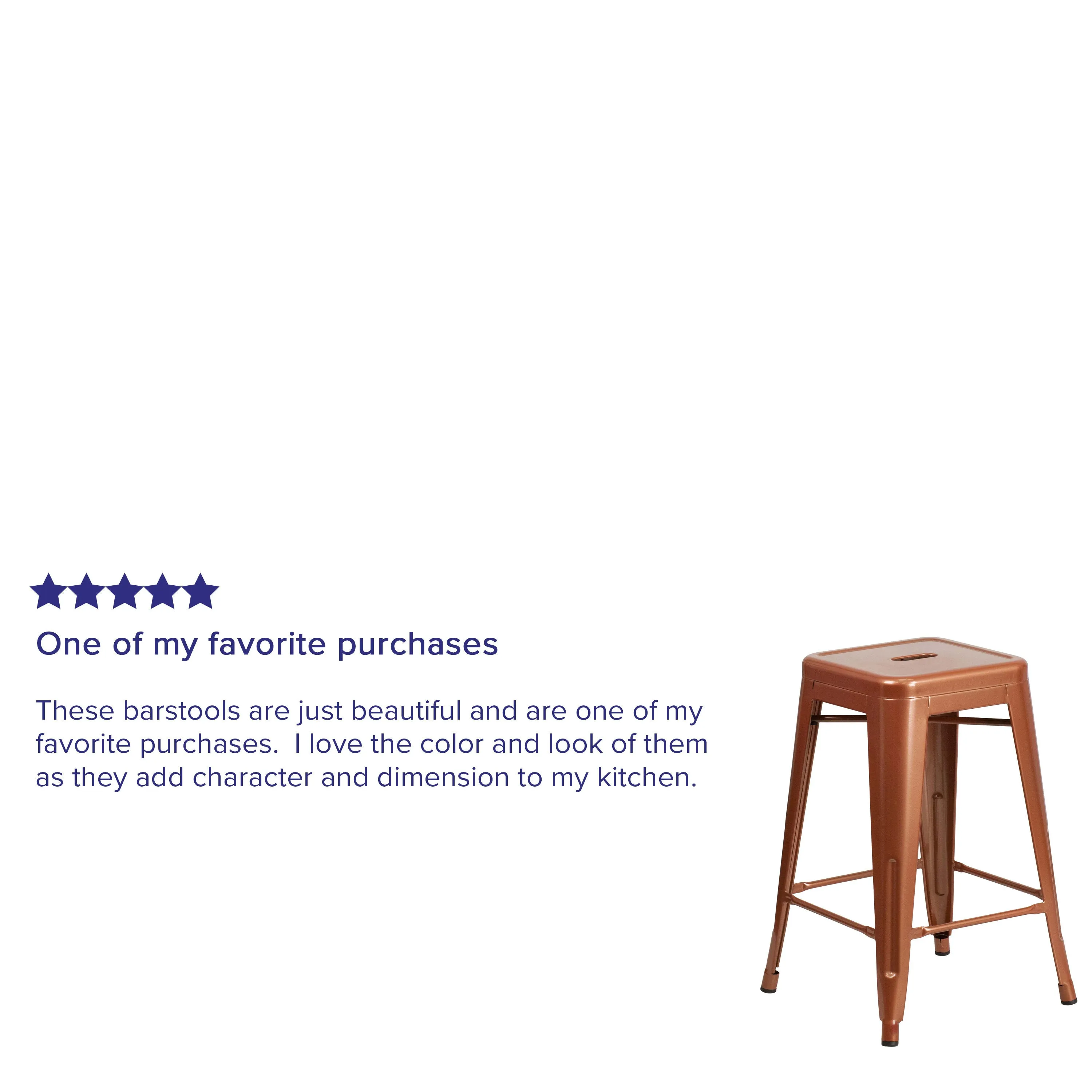 Commercial Grade 24" High Backless Metal Indoor-Outdoor Counter Height Stool with Square Seat