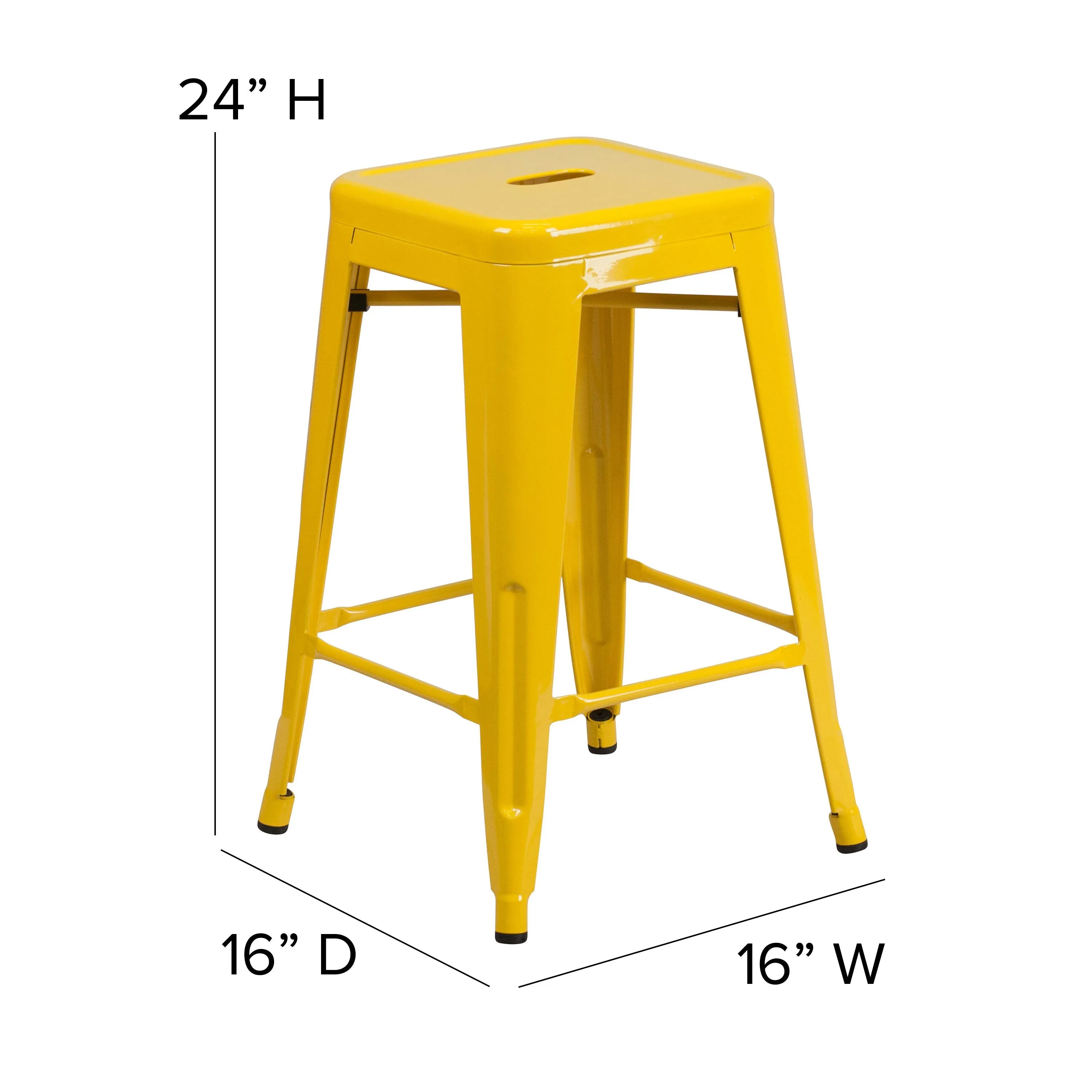 Commercial Grade 24" High Backless Metal Indoor-Outdoor Counter Height Stool with Square Seat