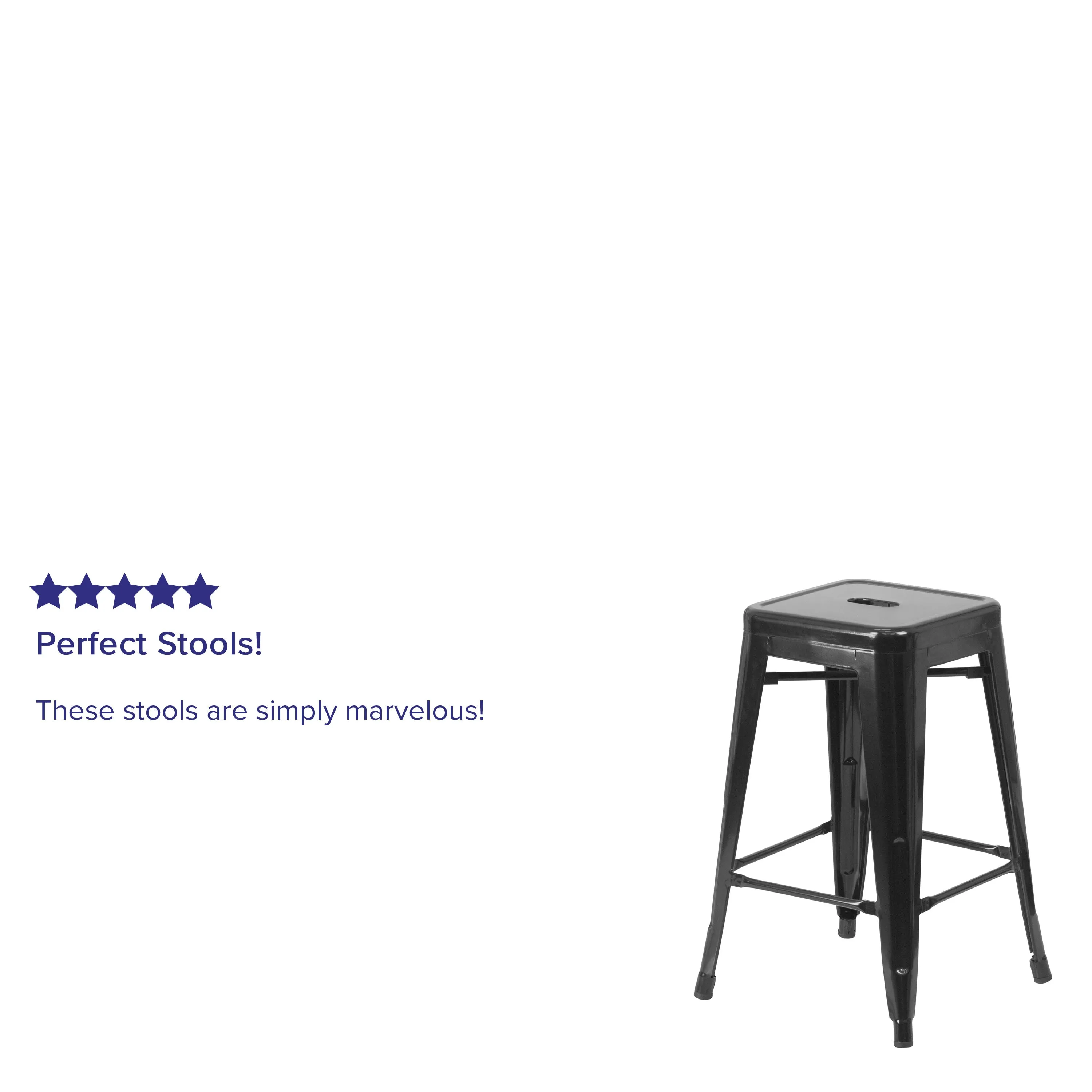 Commercial Grade 24" High Backless Metal Indoor-Outdoor Counter Height Stool with Square Seat