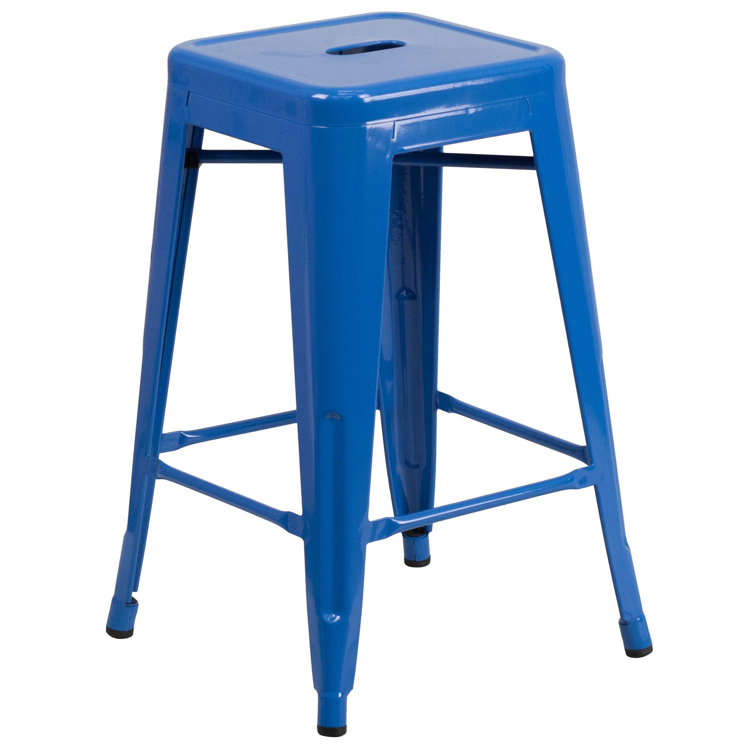 Commercial Grade 24" High Backless Metal Indoor-Outdoor Counter Height Stool with Square Seat