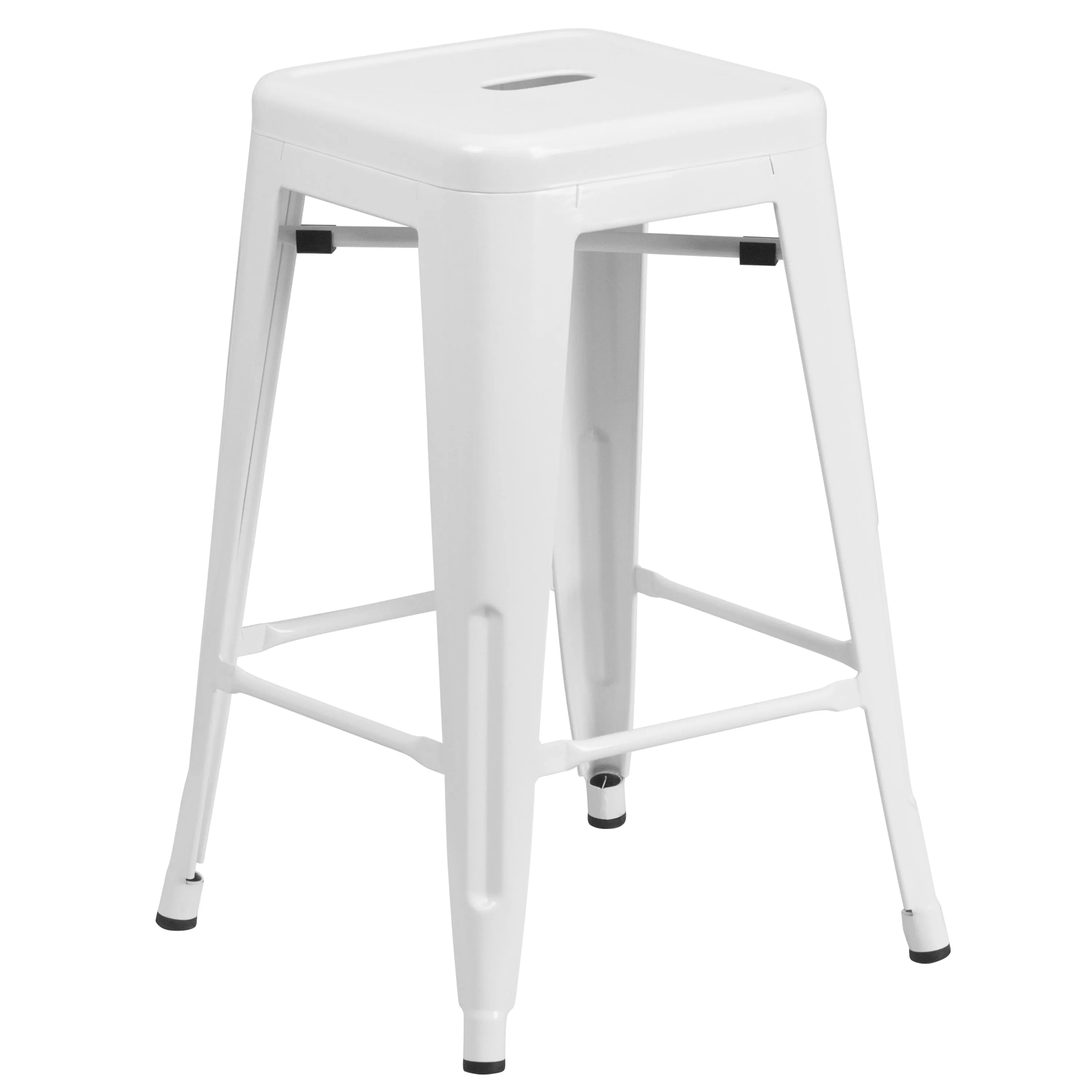 Commercial Grade 24" High Backless Metal Indoor-Outdoor Counter Height Stool with Square Seat