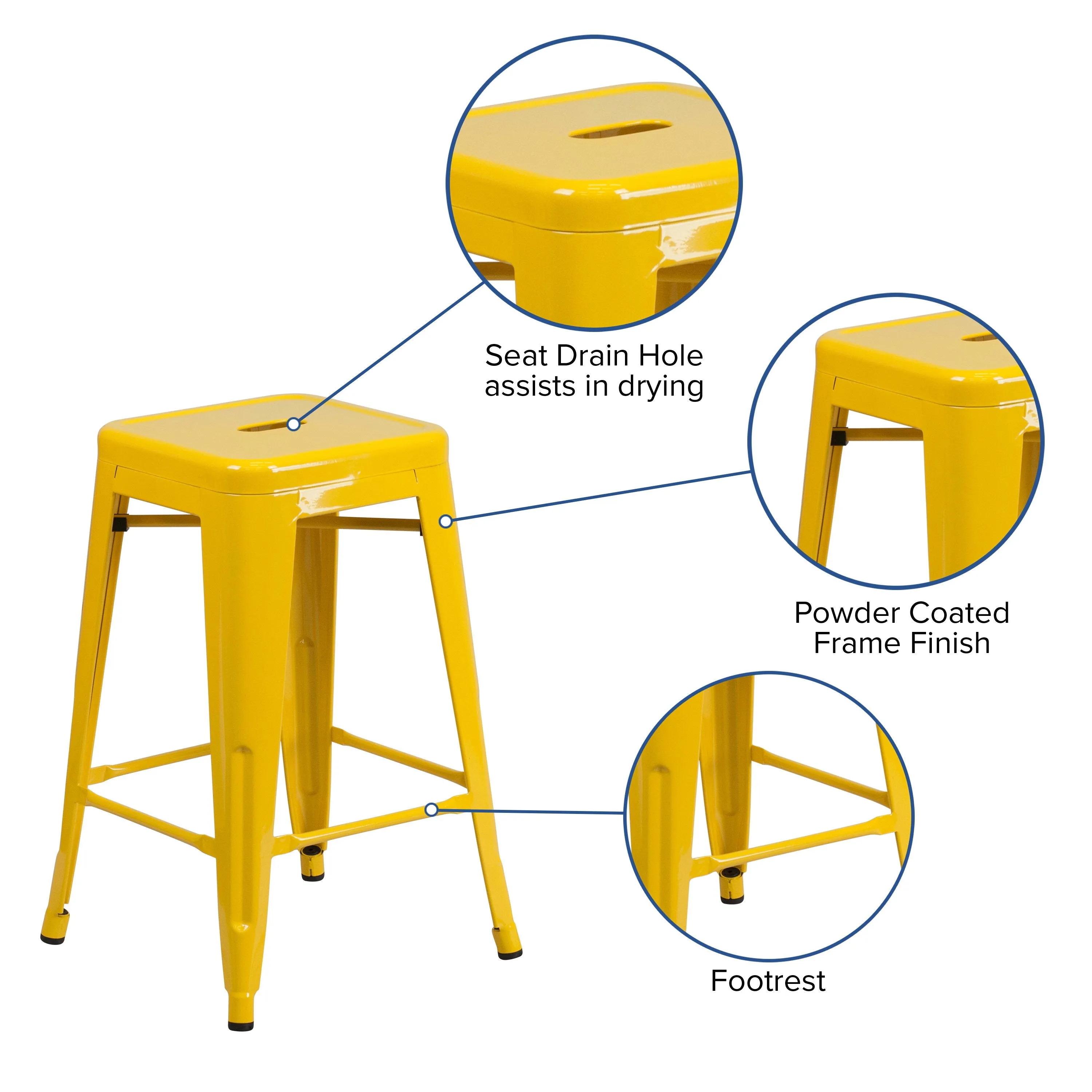 Commercial Grade 24" High Backless Metal Indoor-Outdoor Counter Height Stool with Square Seat