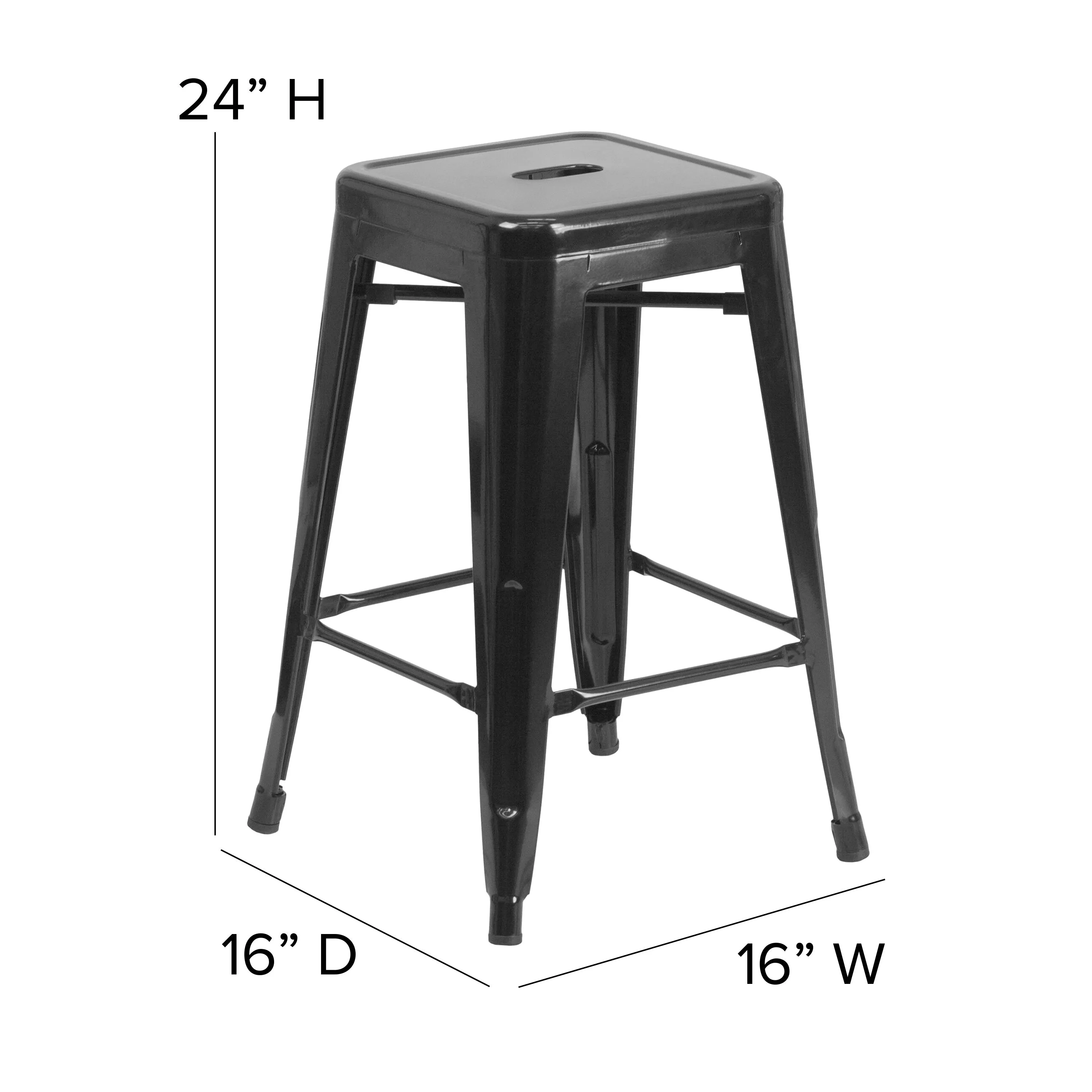 Commercial Grade 24" High Backless Metal Indoor-Outdoor Counter Height Stool with Square Seat