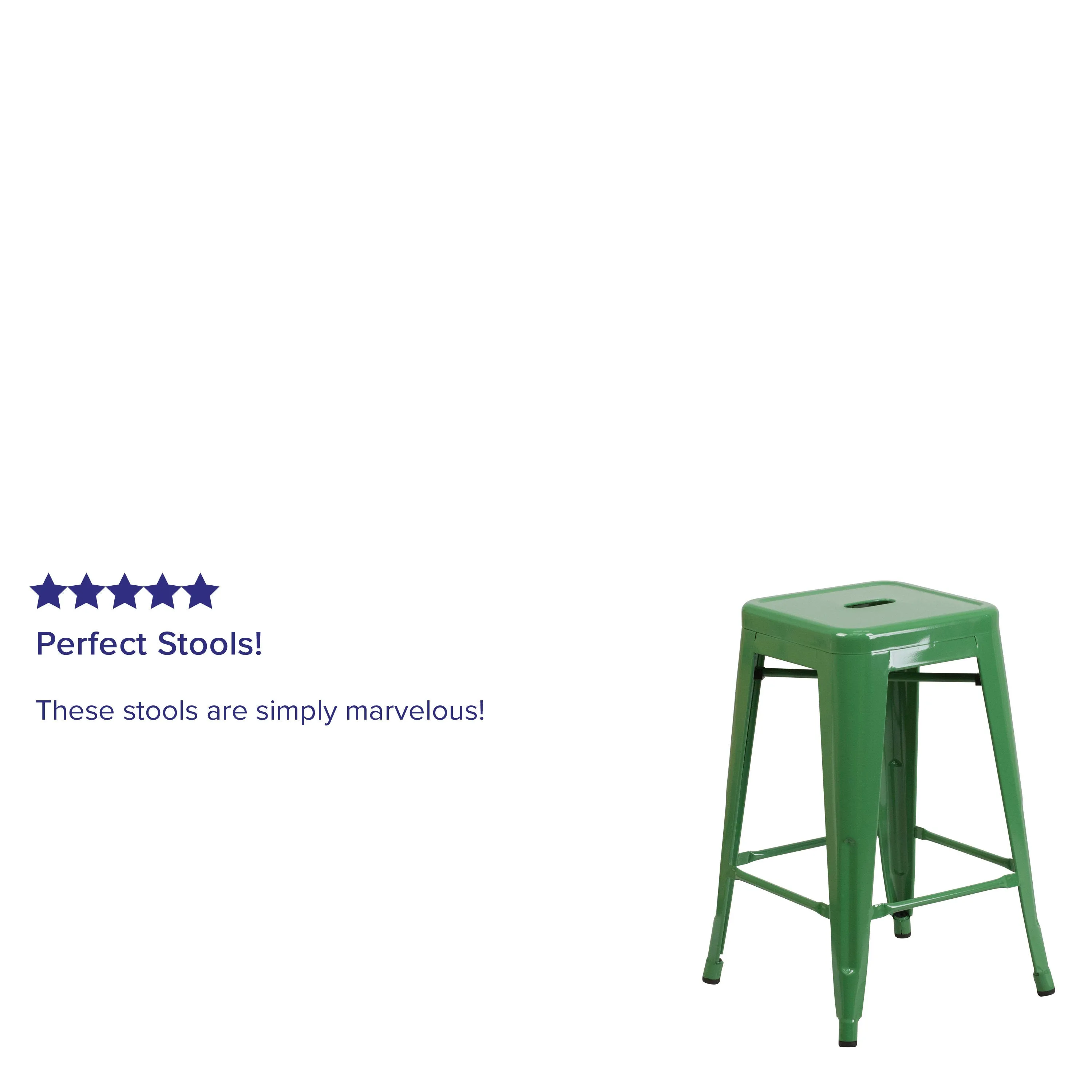 Commercial Grade 24" High Backless Metal Indoor-Outdoor Counter Height Stool with Square Seat