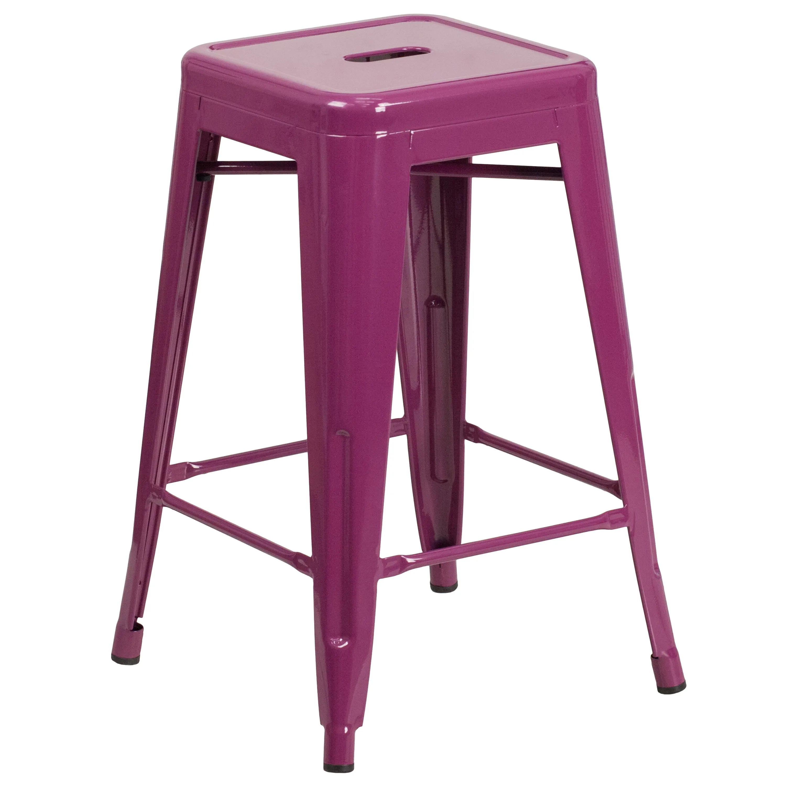 Commercial Grade 24" High Backless Metal Indoor-Outdoor Counter Height Stool with Square Seat