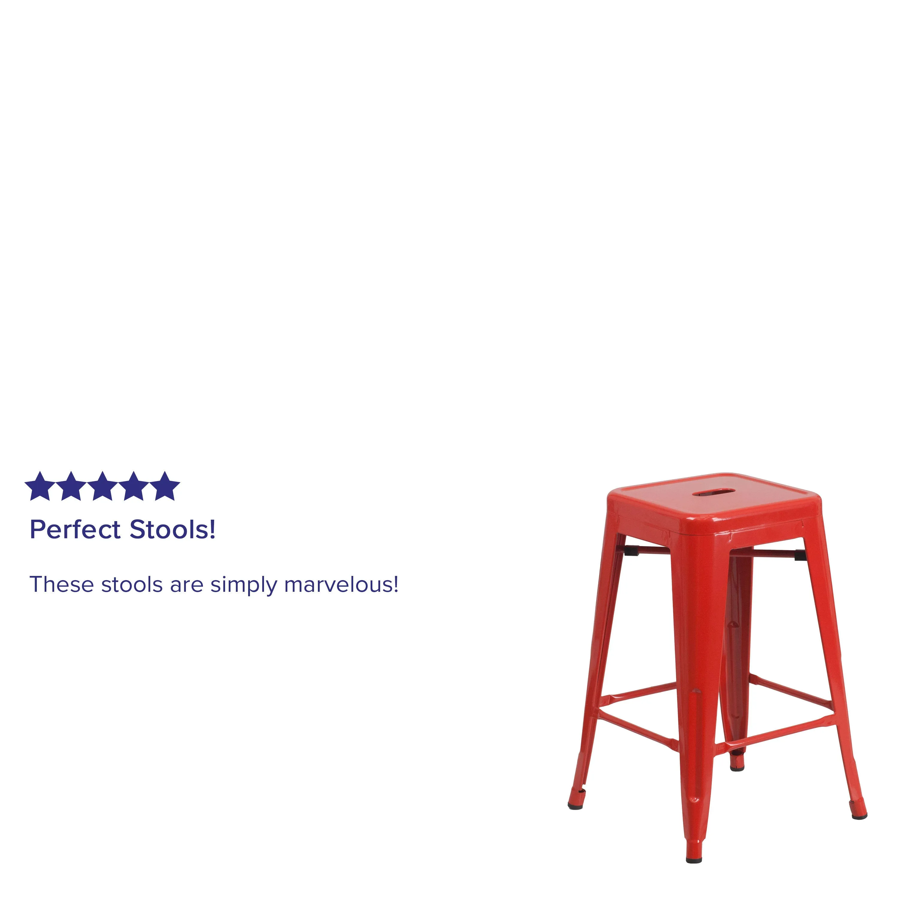 Commercial Grade 24" High Backless Metal Indoor-Outdoor Counter Height Stool with Square Seat