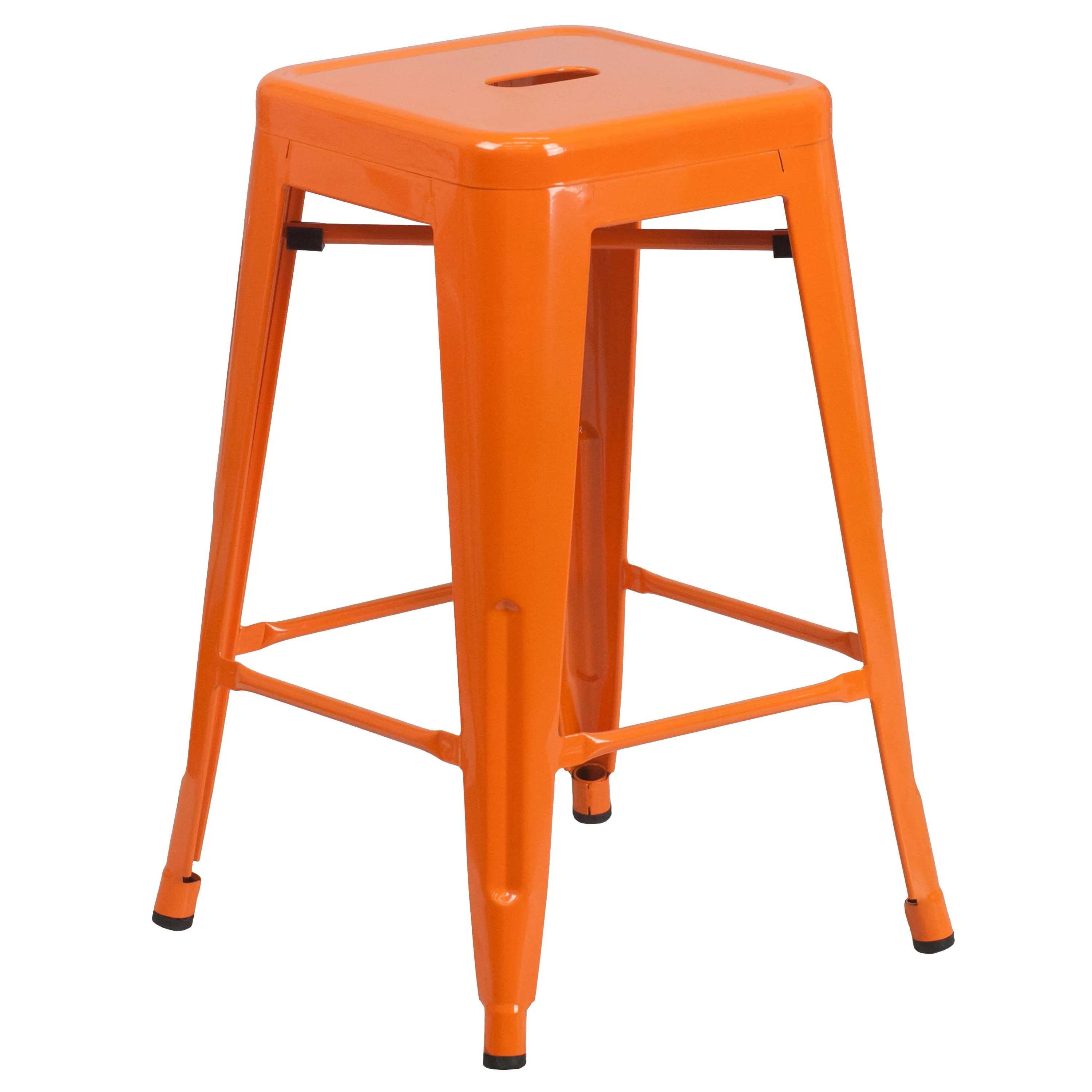 Commercial Grade 24" High Backless Metal Indoor-Outdoor Counter Height Stool with Square Seat