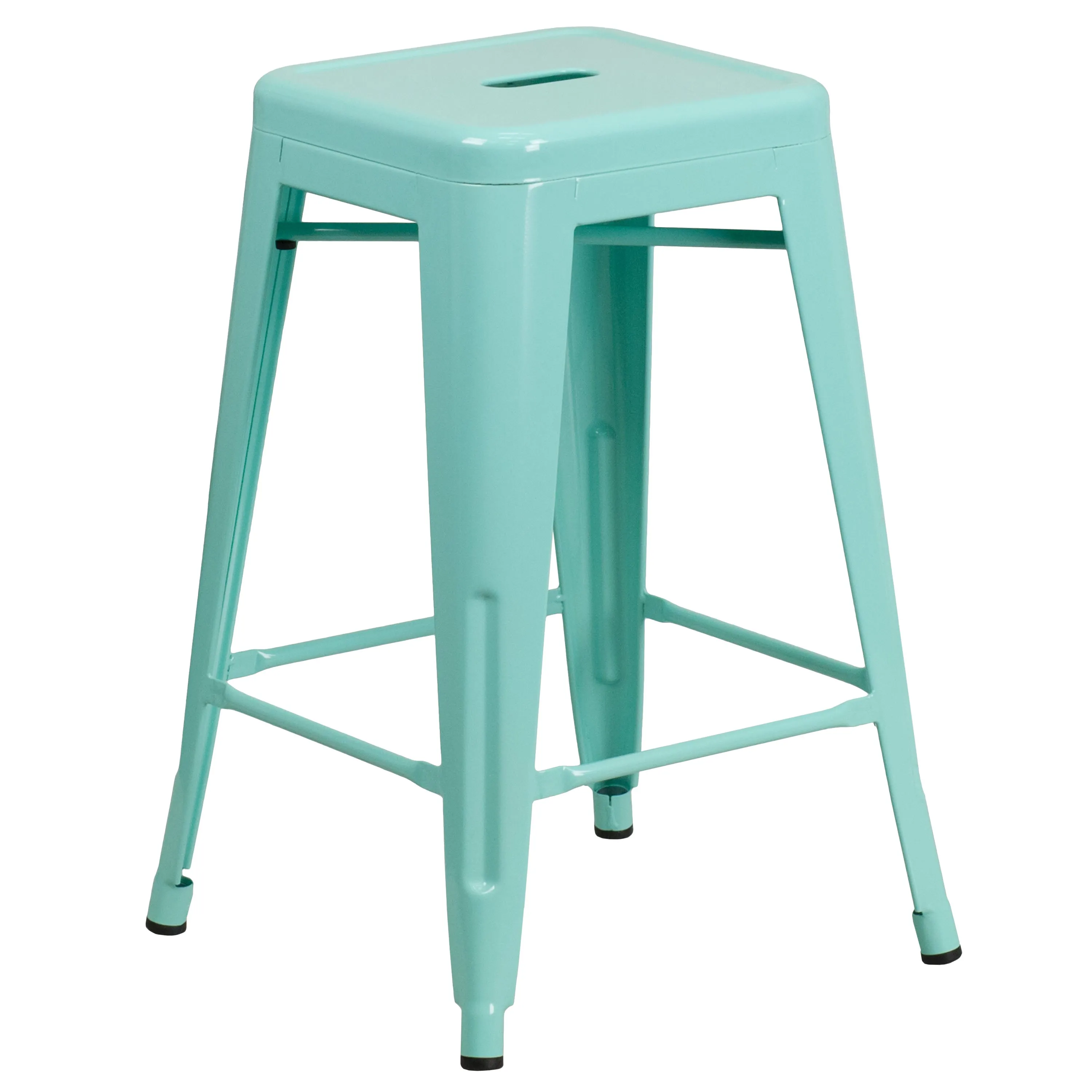 Commercial Grade 24" High Backless Metal Indoor-Outdoor Counter Height Stool with Square Seat