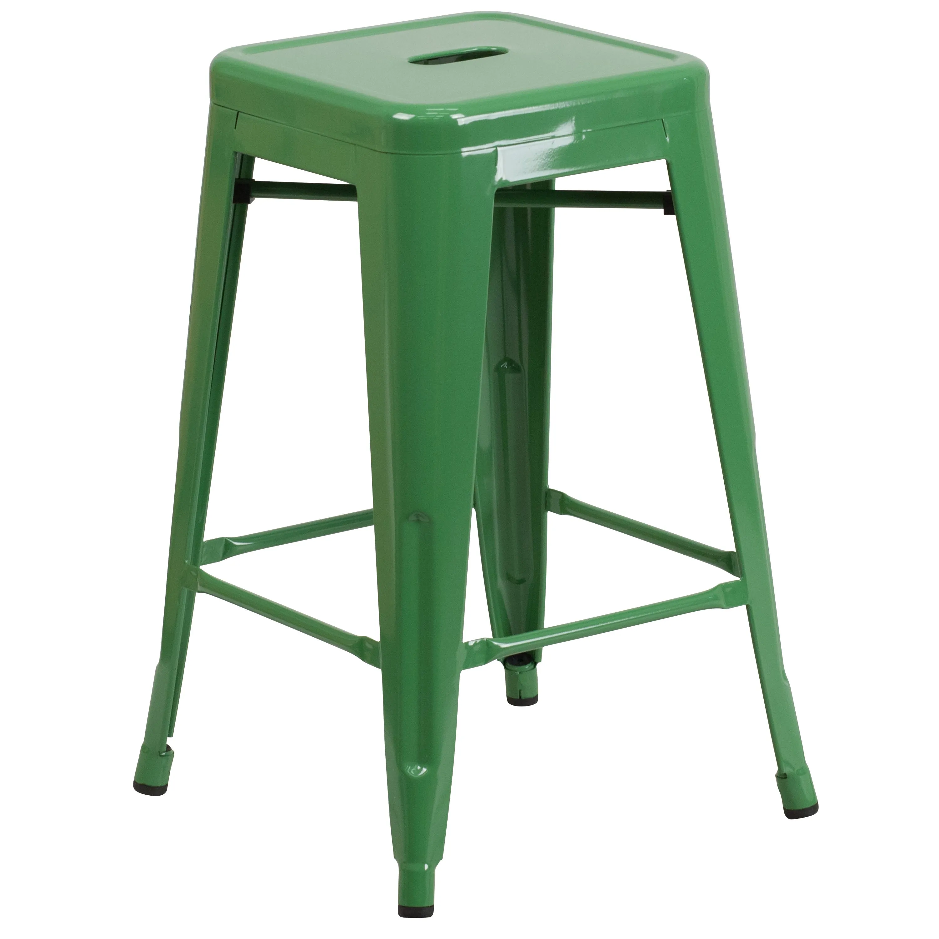 Commercial Grade 24" High Backless Metal Indoor-Outdoor Counter Height Stool with Square Seat