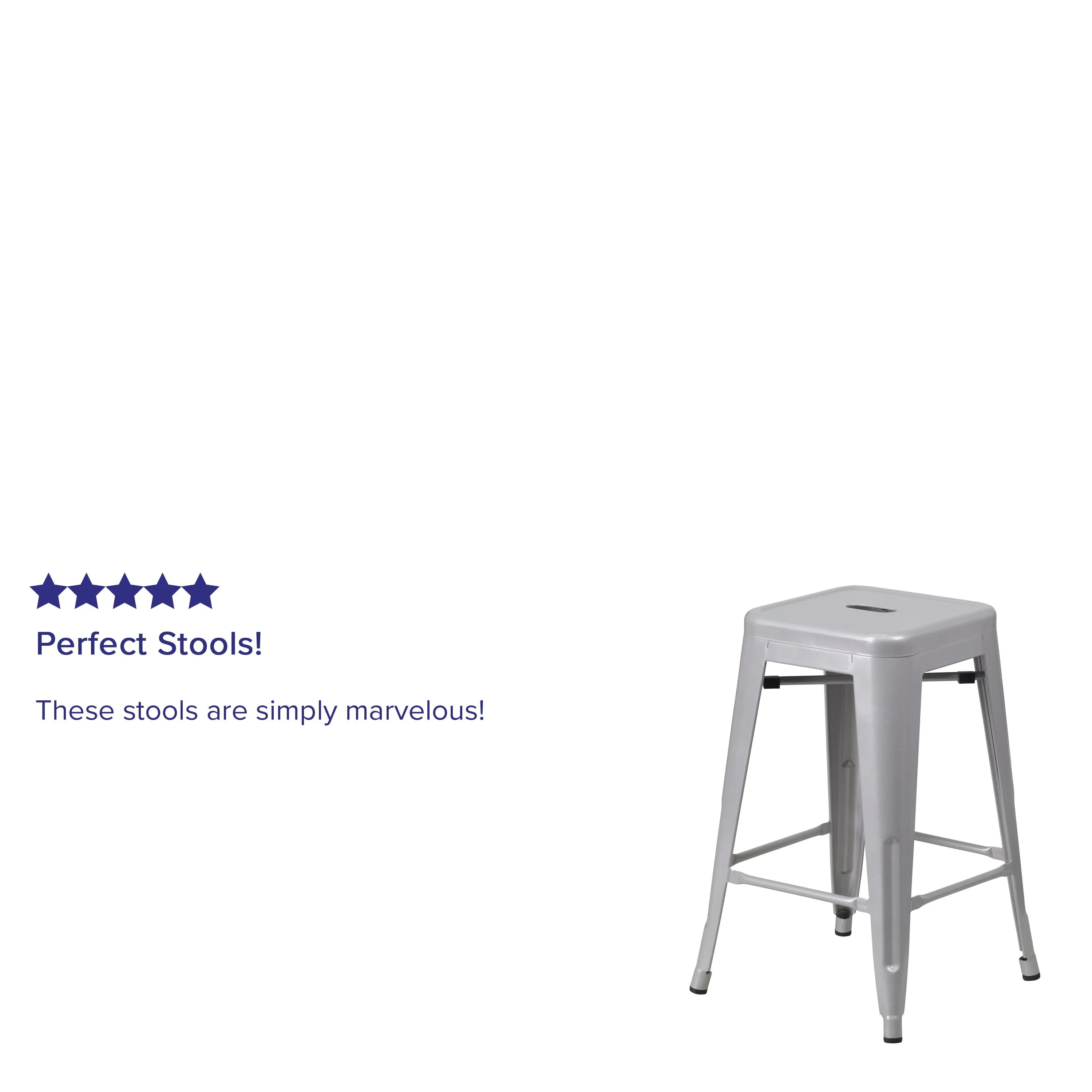 Commercial Grade 24" High Backless Metal Indoor-Outdoor Counter Height Stool with Square Seat