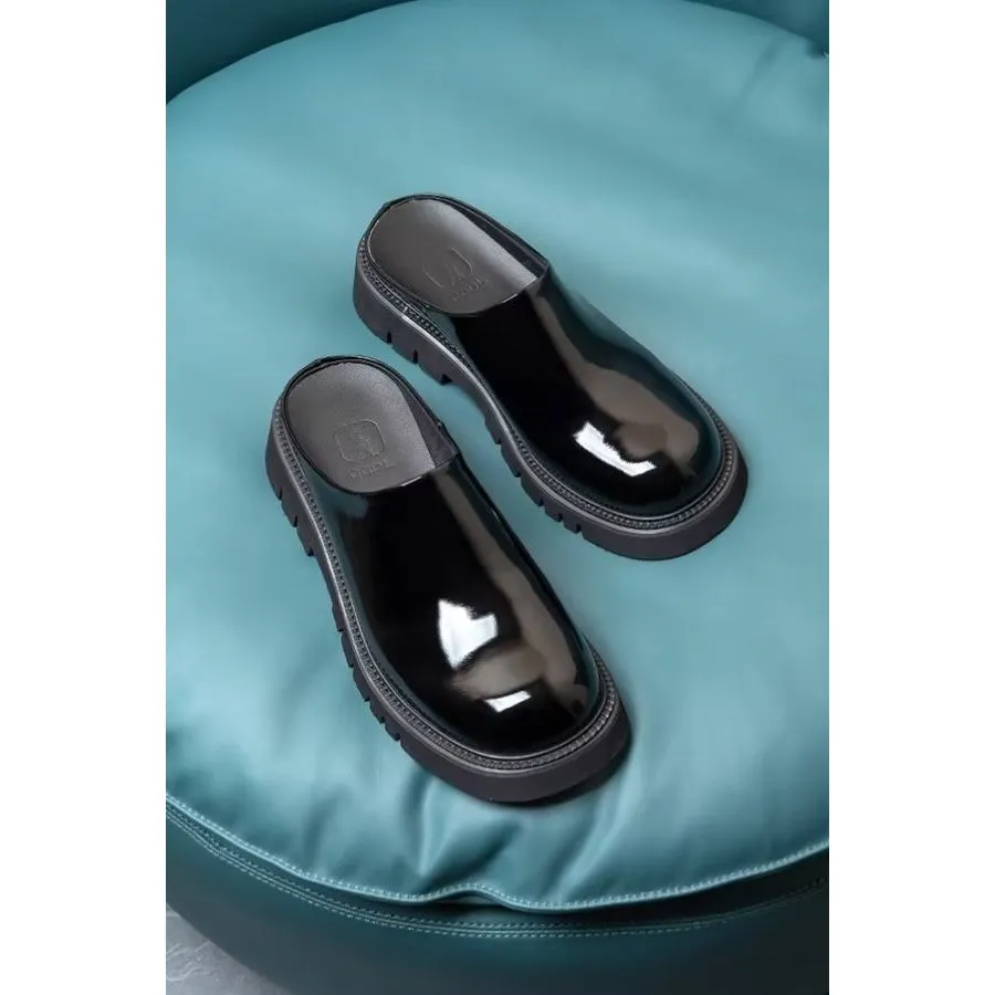 ElegantLux Leather Platform Business Slippers