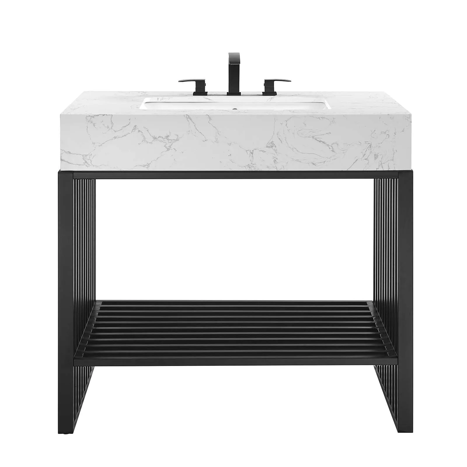 Gridiron 36" Bathroom Vanity White Black EEI-6108-WHI-BLK