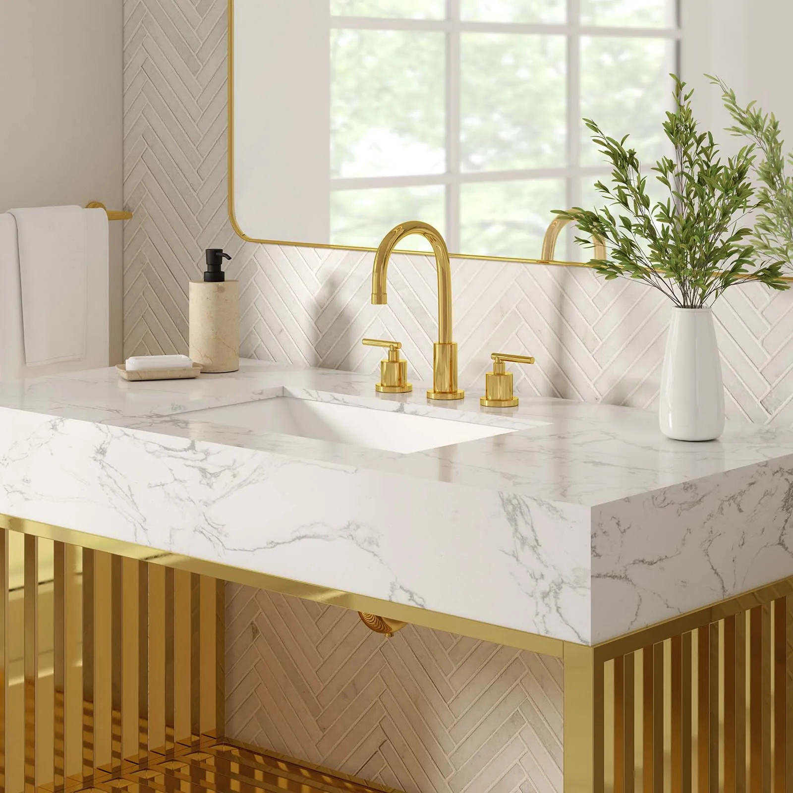 Gridiron Bathroom Vanity White Gold EEI-6109-WHI-GLD