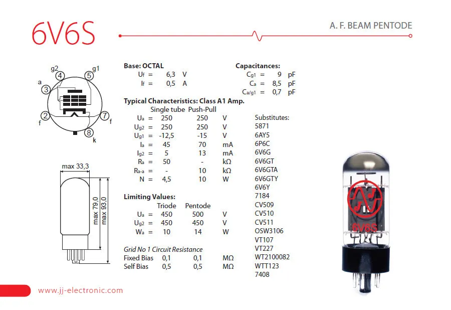 JJ Electronic 6V6 S Power Vacuum Tubes - APEX Matched Pair