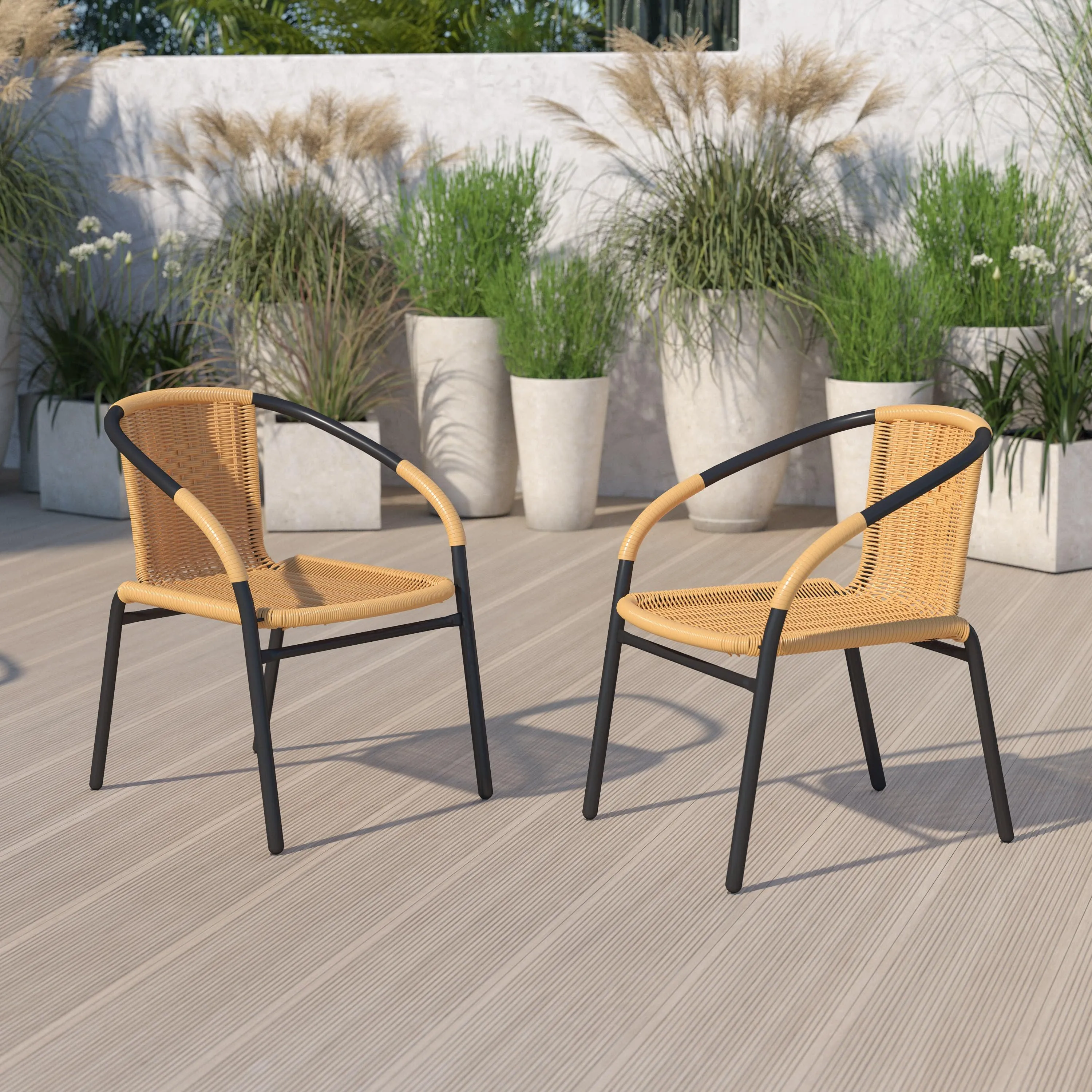 Lila 2 Pack Rattan Indoor-Outdoor Restaurant Stack Chair