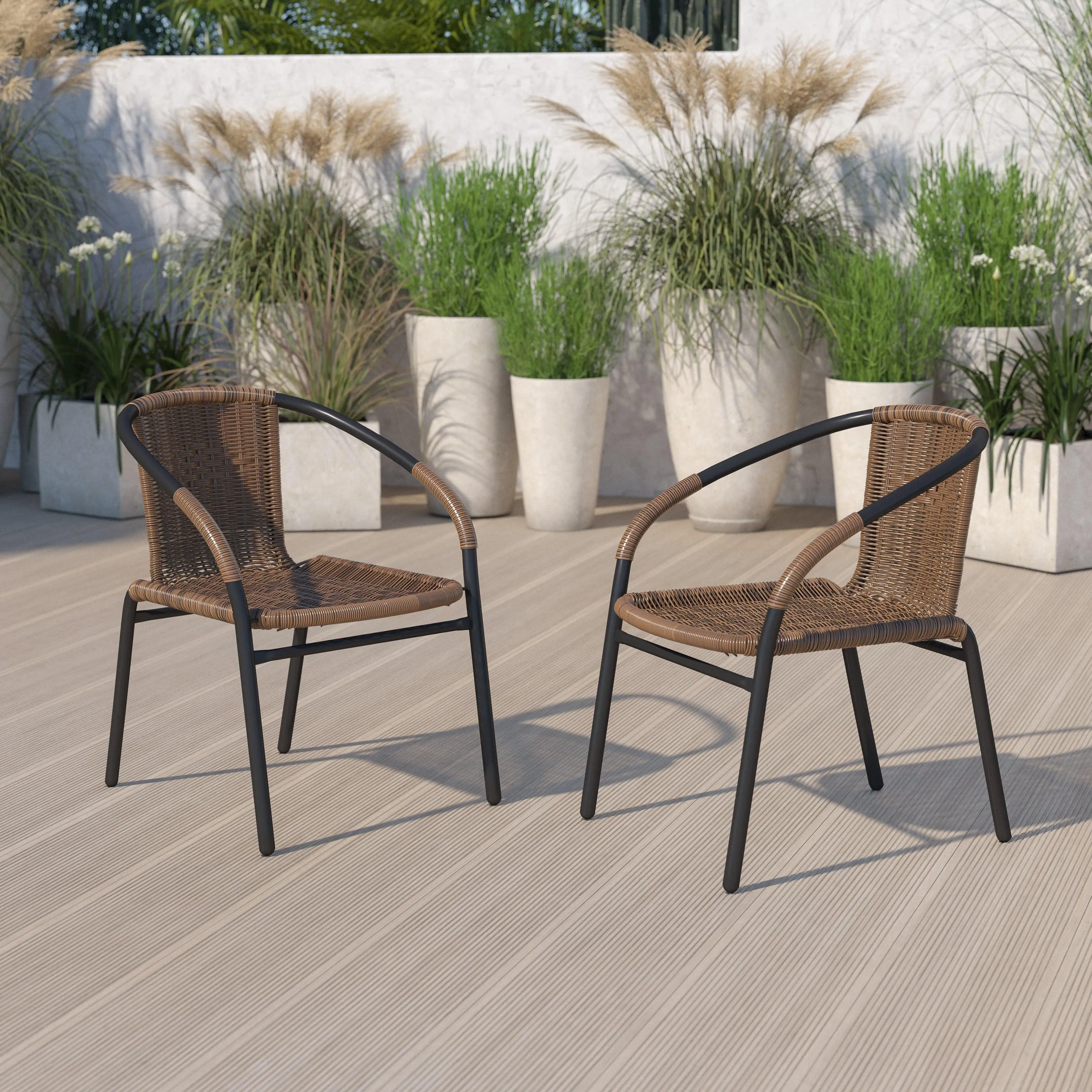 Lila 2 Pack Rattan Indoor-Outdoor Restaurant Stack Chair