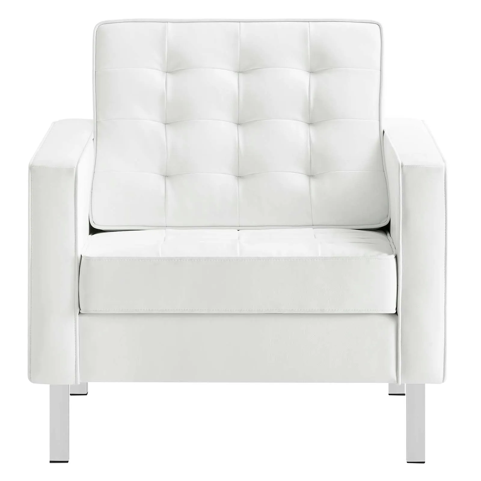 Loft Tufted Vegan Leather Armchair Silver White EEI-3391-SLV-WHI