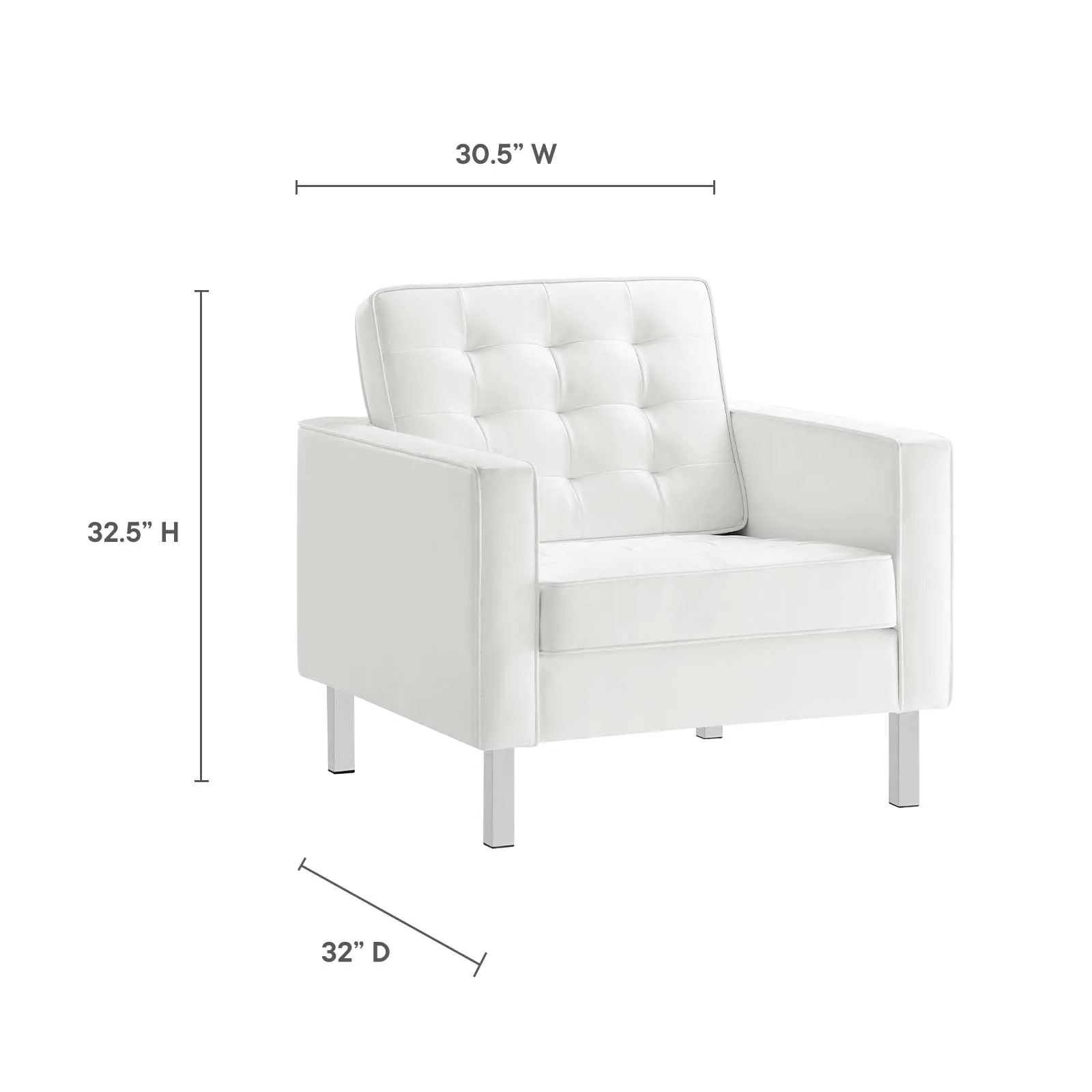 Loft Tufted Vegan Leather Armchair Silver White EEI-3391-SLV-WHI