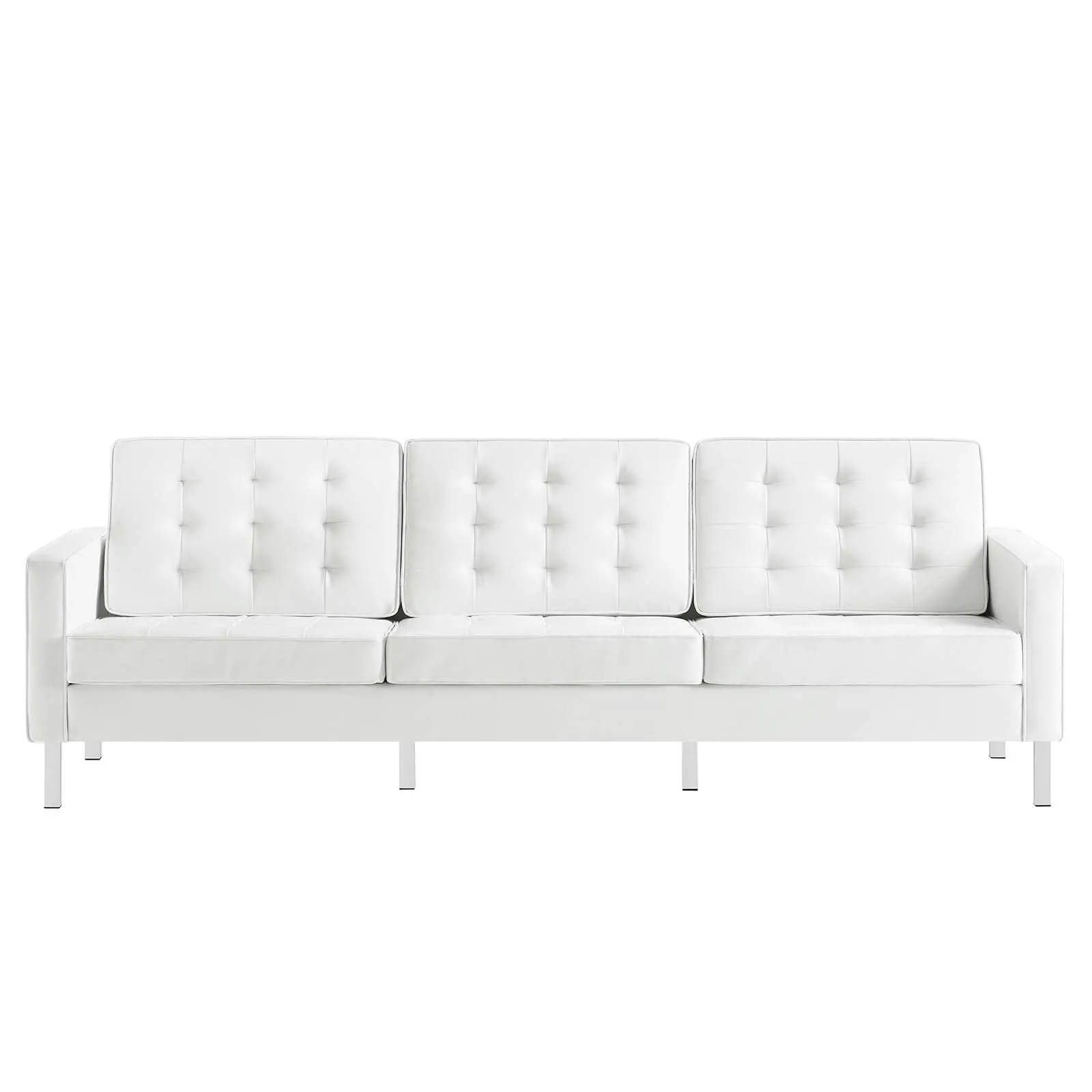 Loft Tufted Vegan Leather Sofa Silver White EEI-3385-SLV-WHI