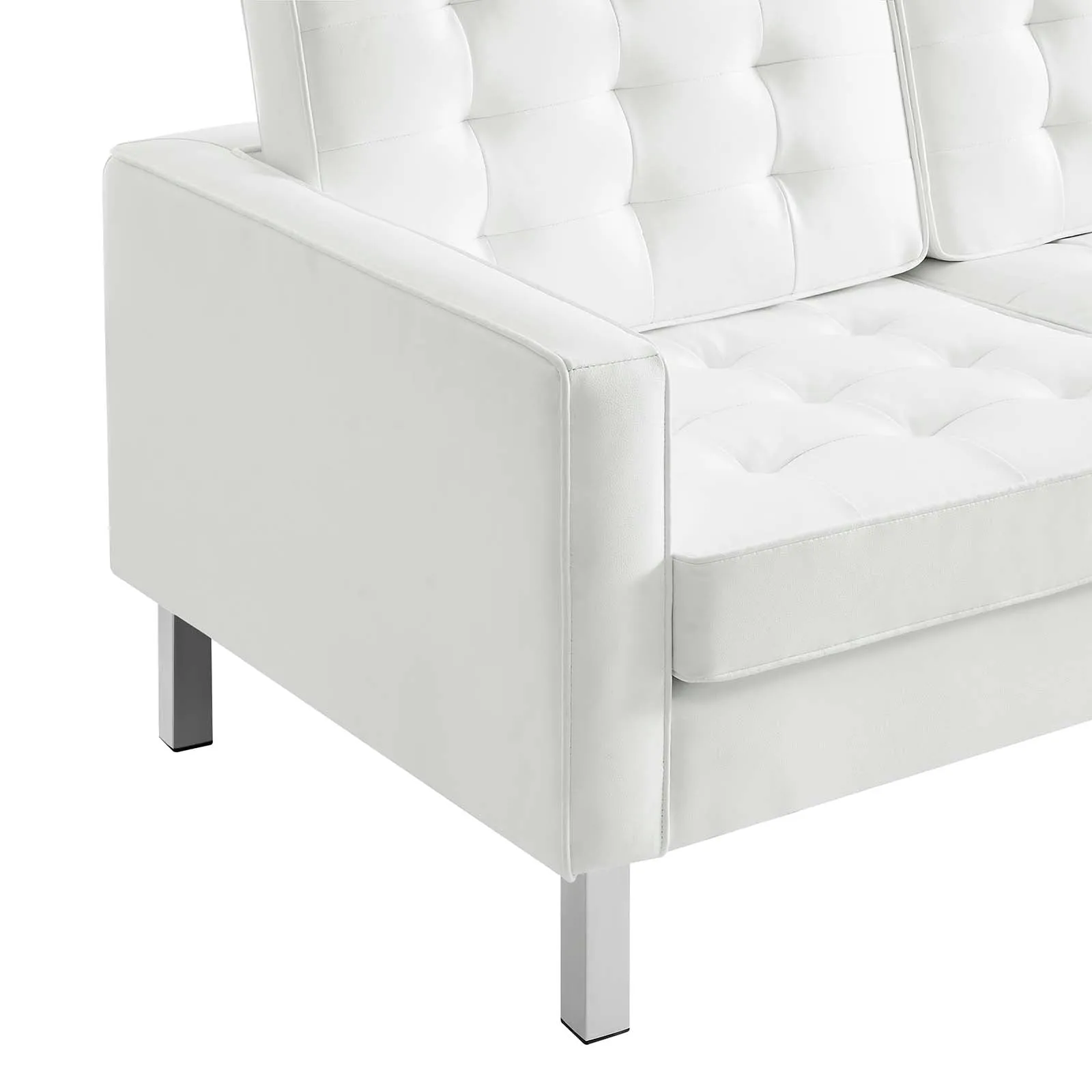 Loft Tufted Vegan Leather Sofa Silver White EEI-3385-SLV-WHI