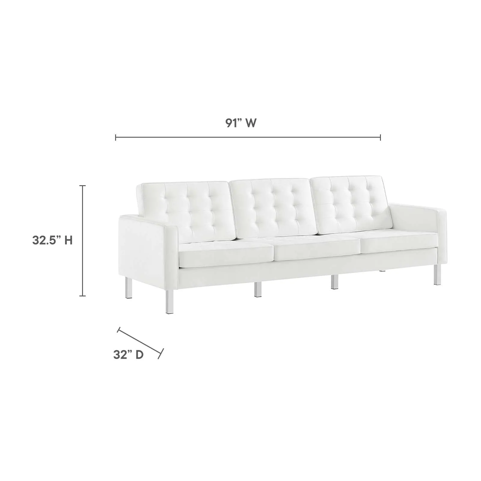 Loft Tufted Vegan Leather Sofa Silver White EEI-3385-SLV-WHI