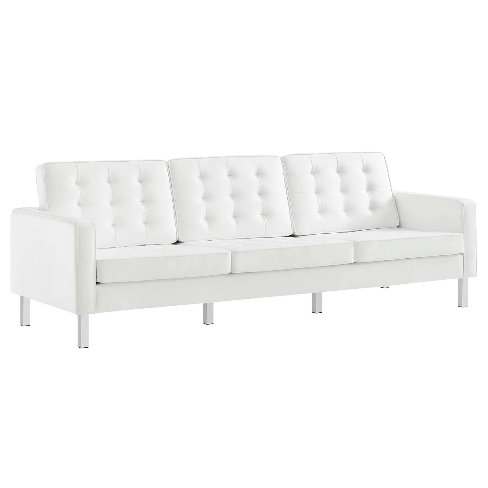 Loft Tufted Vegan Leather Sofa Silver White EEI-3385-SLV-WHI