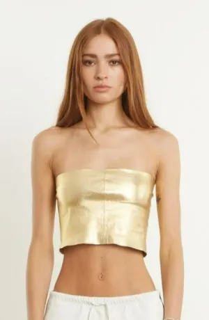 Metallic Gold Leather Micro Tube Top