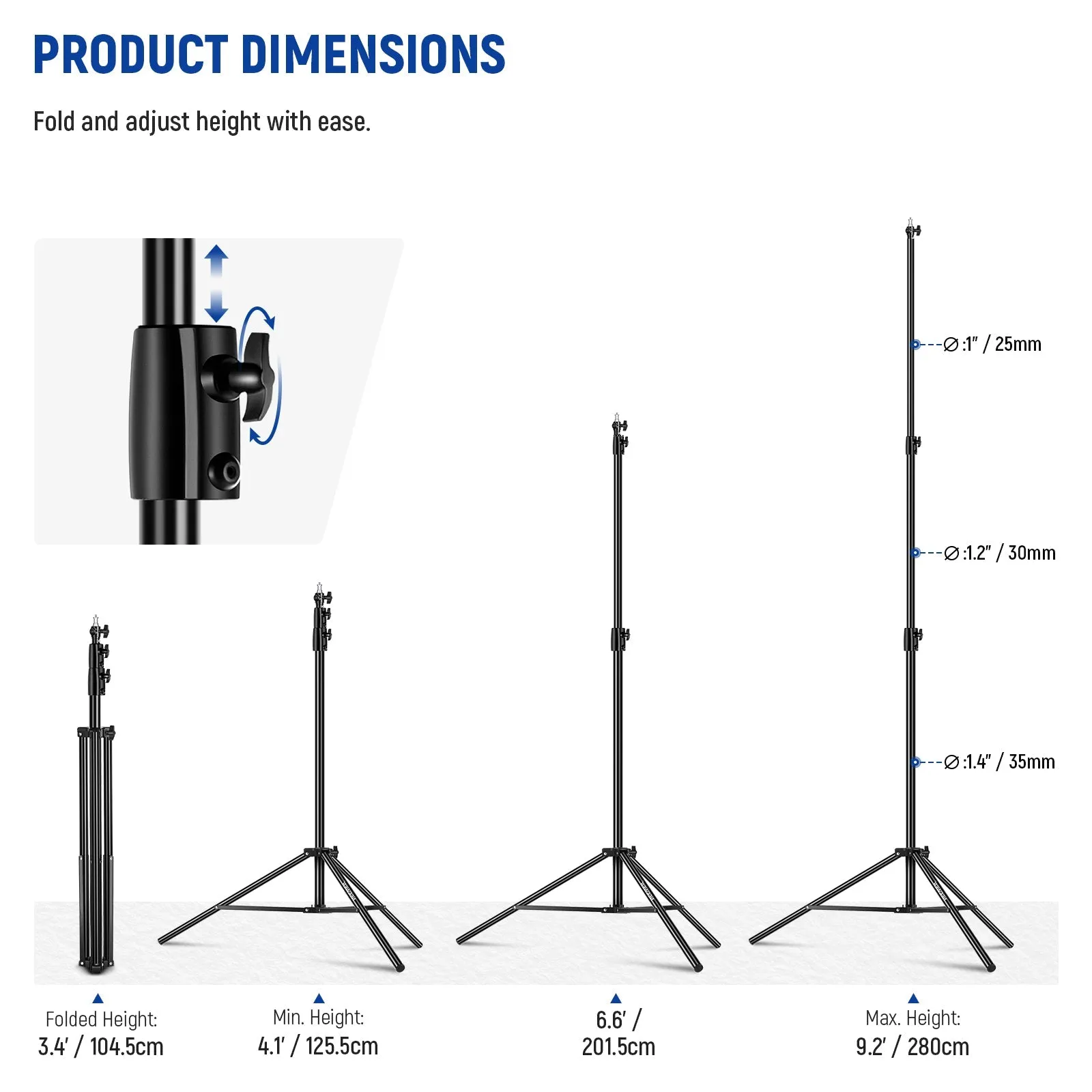 NEEWER ST-280AC 9.2ft/2.8m Air Cushioned Light Stand