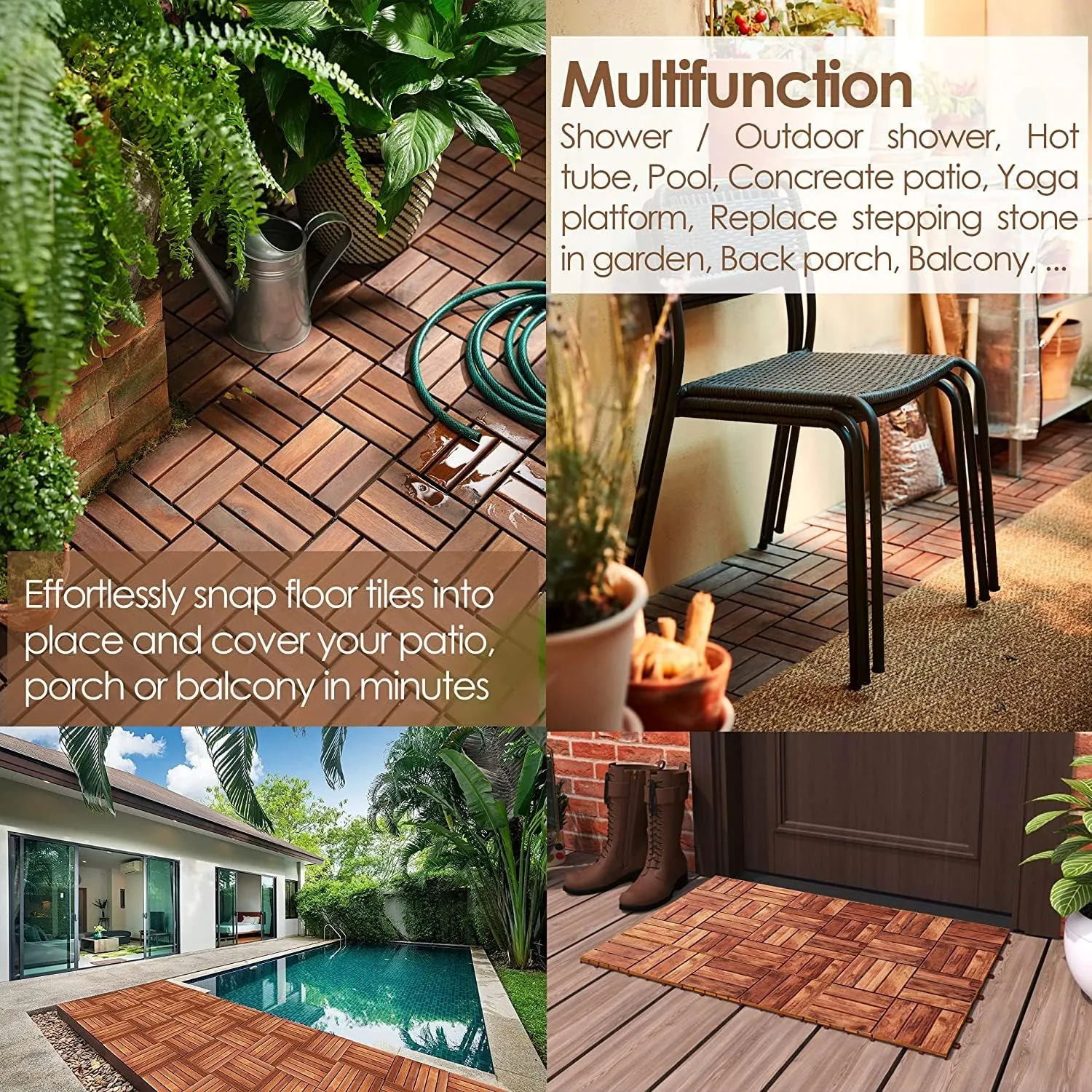 Plantex Merbau Wood Interlocking Deck Tiles for Garden/Terrace/Patio/Outdoor and Indoor Flooring - Waterproof Flooring Tiles – Pack of 12 (Wood - 12x12 Inch)