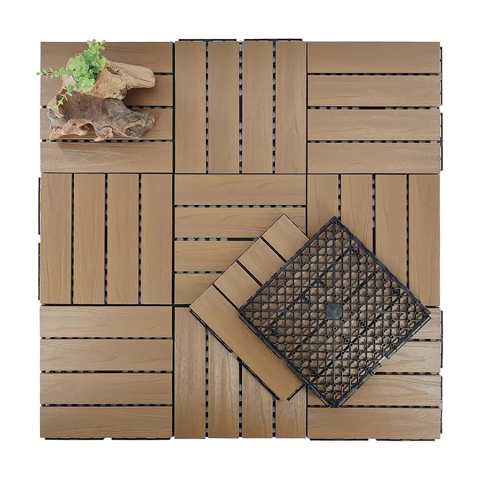 Plantex Tiles for Floor-Interlocking Wood Plastic Composite(WPC) Tiles/Garden Tile/Quick Flooring Solution for Indoor/Outdoor Deck Tile-Pack of 12 (CEM)